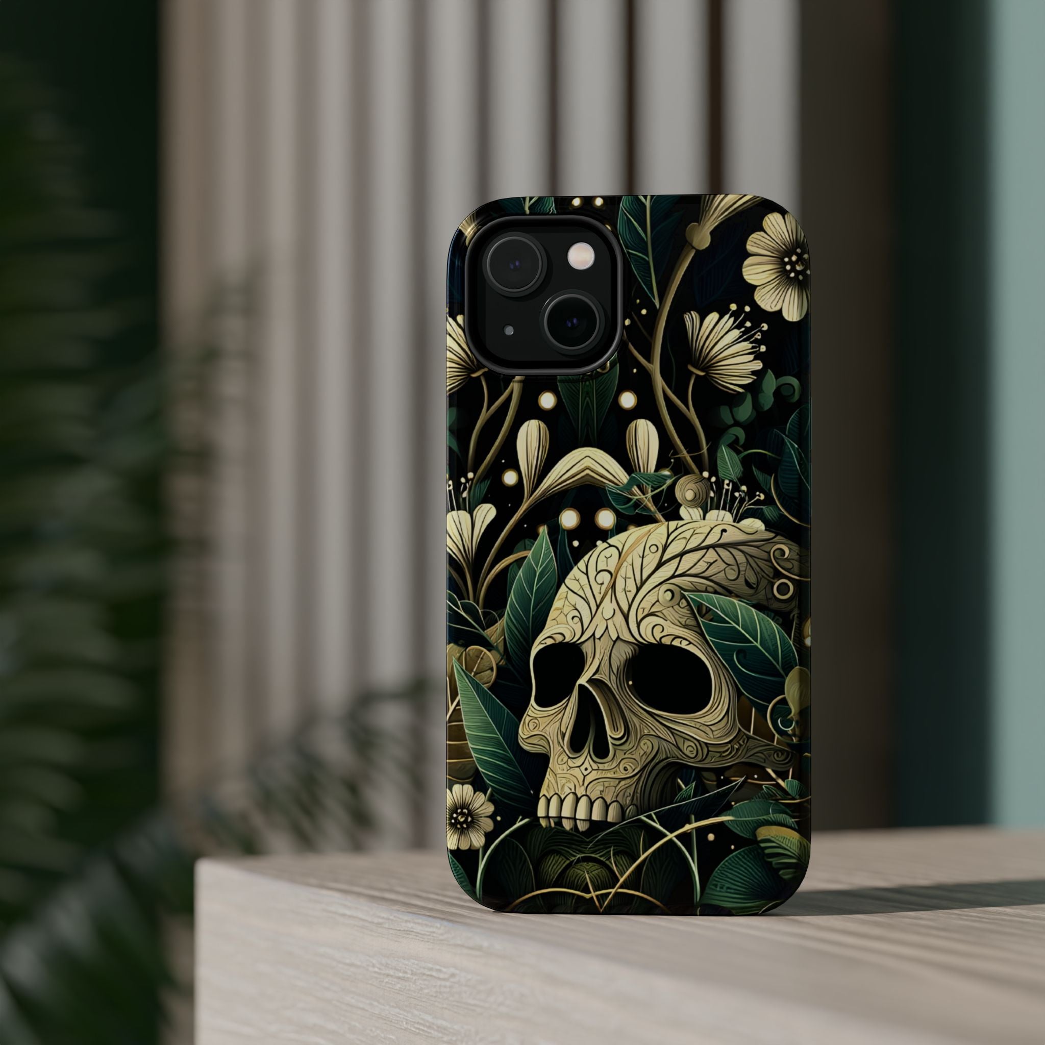 Floral Skull Phone Case – Botanical Gothic MagSafe-Compatible Cover
