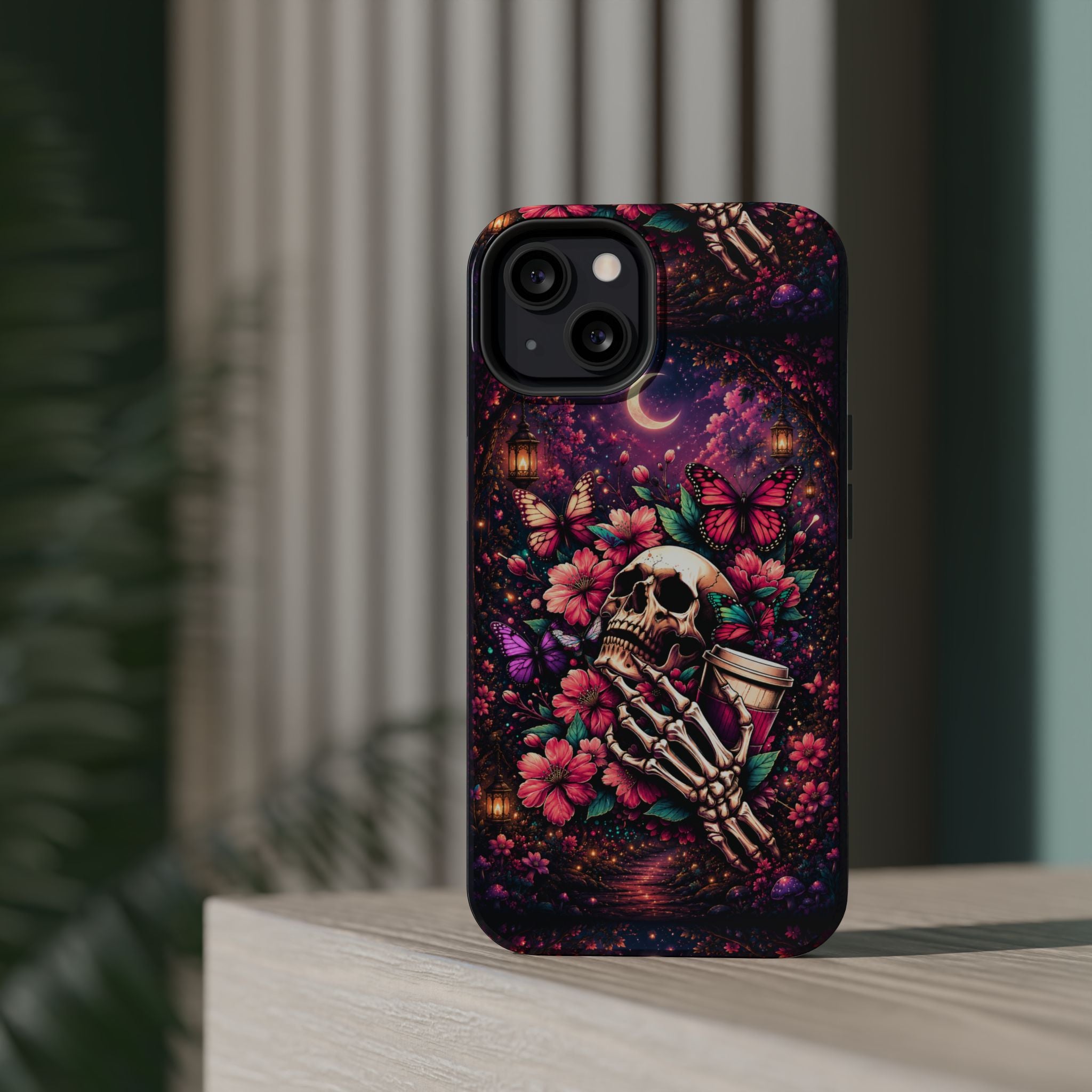 Skull & Butterflies Phone Case – Gothic Floral MagSafe-Compatible Case