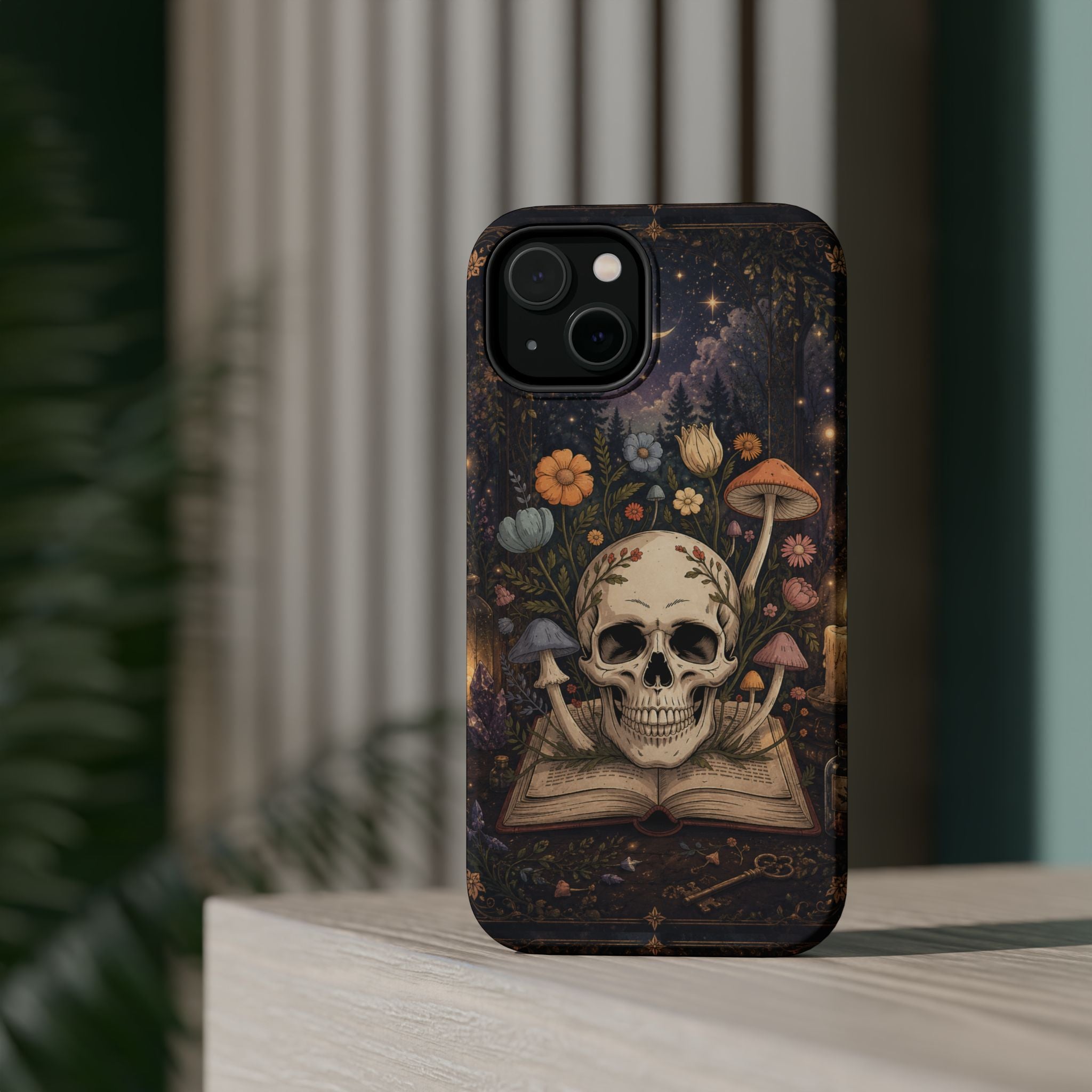 Skull & Mushroom Phone Case – Gothic MagSafe-Compatible Impact-Resistant Case