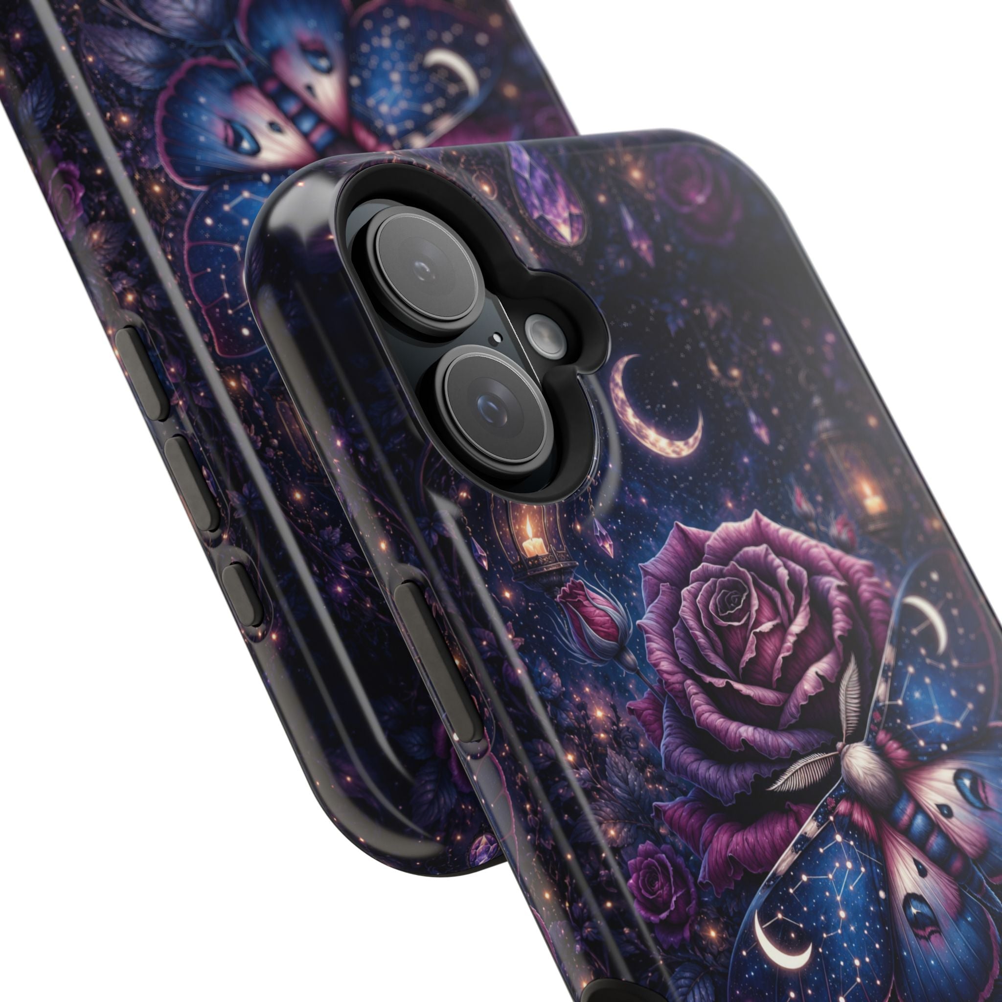 Mystical Rose & Moth Phone Case – Floral MagSafe-Compatible Cover
