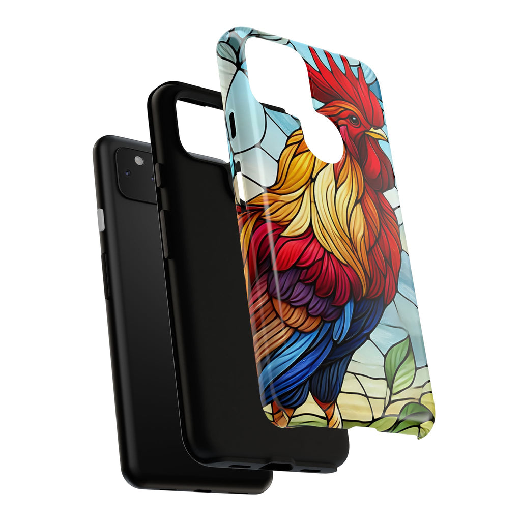 Rooster Faux Stained Glass Phone Case – 3D Full-Wrap Protective Cover with TPU Liner
