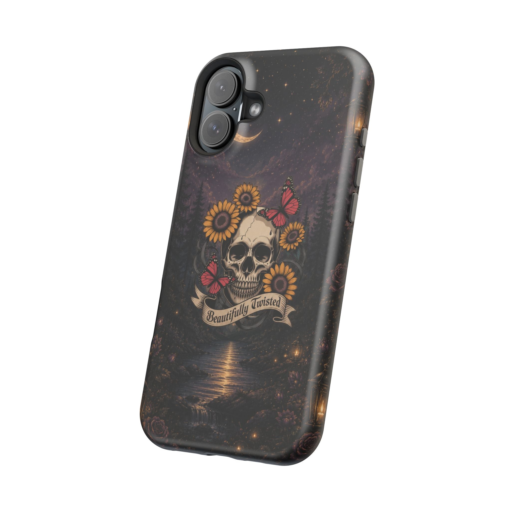 Skull, Sunflowers & Butterflies Phone Case – "Beautifully Twisted" MagSafe Cover