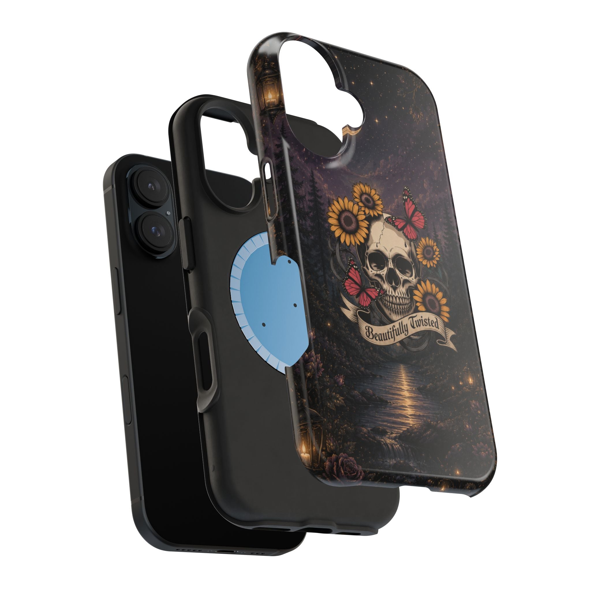 Skull, Sunflowers & Butterflies Phone Case – "Beautifully Twisted" MagSafe Cover