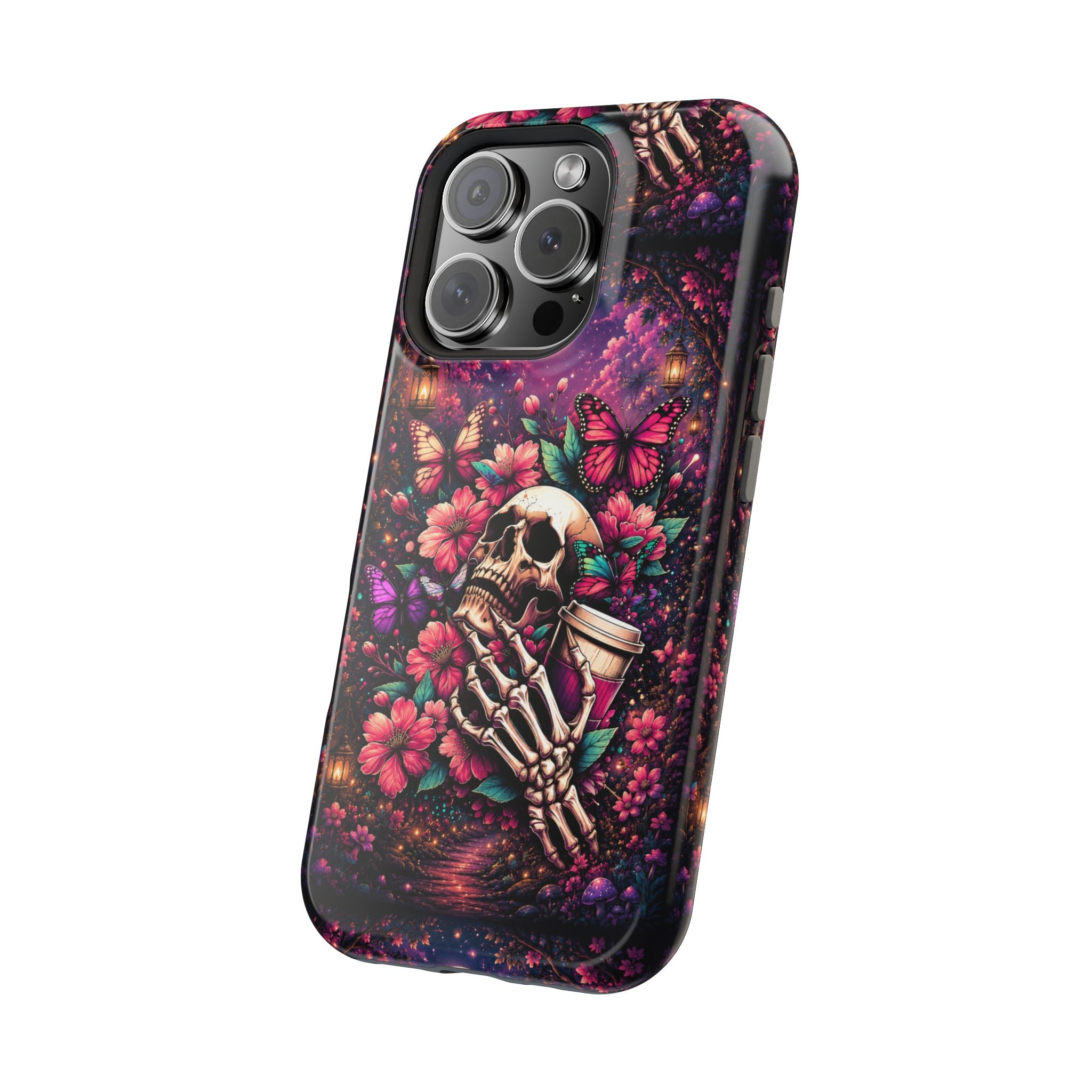 Skull & Butterflies Phone Case – Gothic Floral MagSafe-Compatible Case