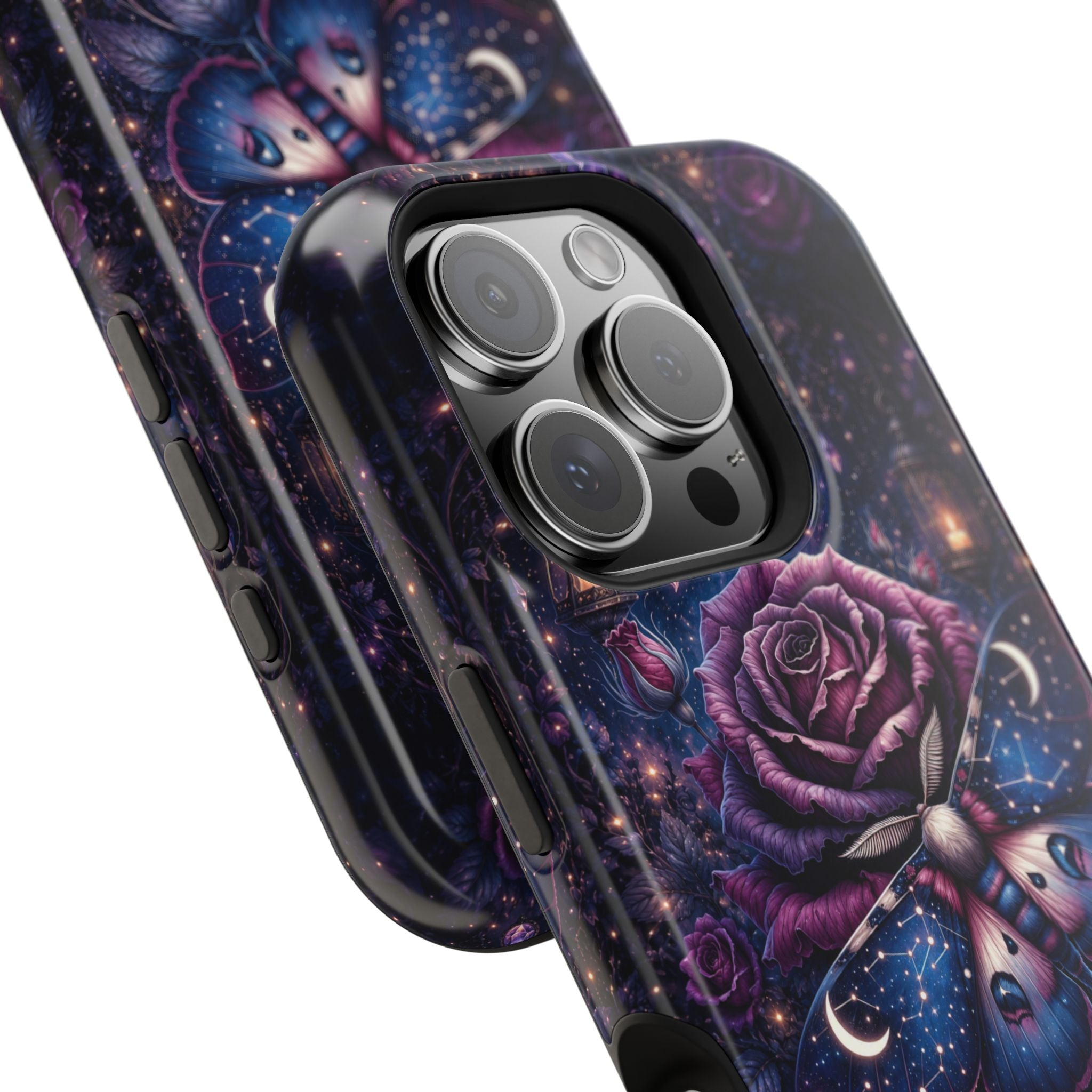 Mystical Rose & Moth Phone Case – Floral MagSafe-Compatible Cover