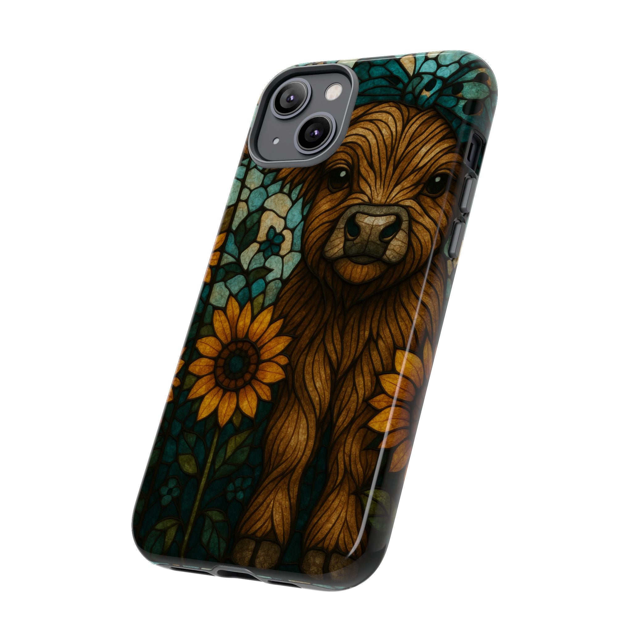 Stained Glass Baby Cow Phone Case – Sunflower Farmhouse Animal Design