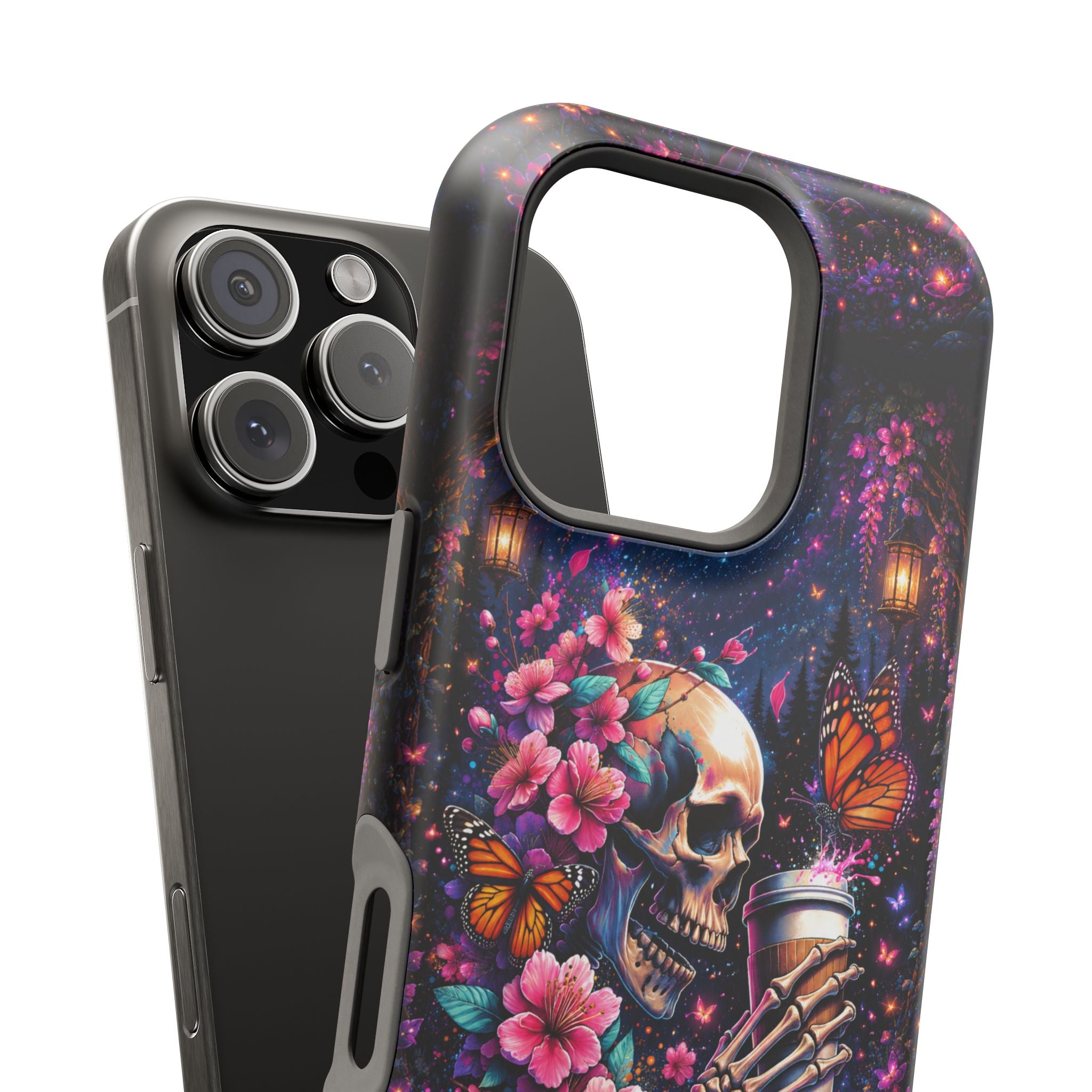 Skull & Cherry Blossom Phone Case – Floral Gothic MagSafe Cover