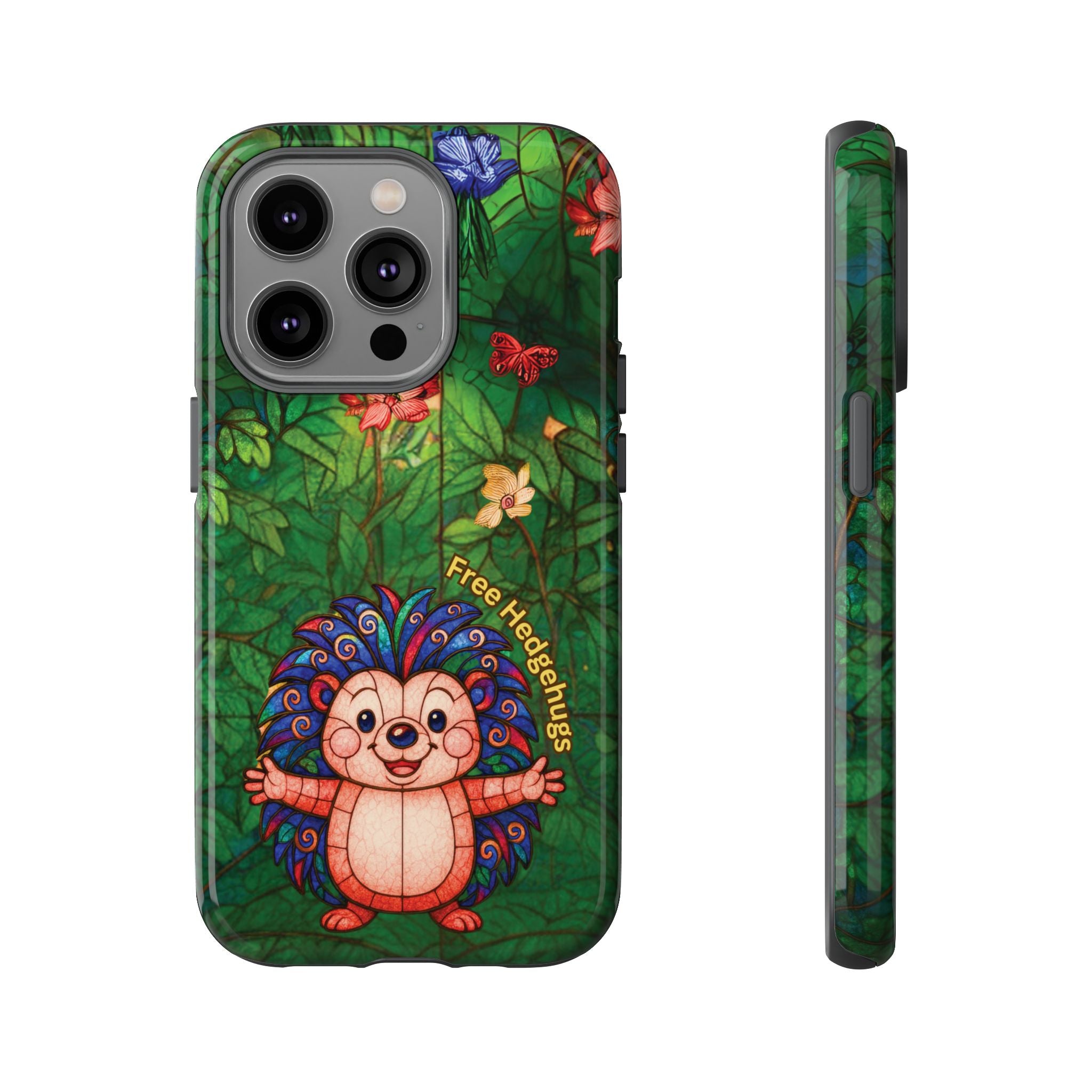 Stained Glass Hedgehog Phone Case – "Free Hedgehugs" Floral Design