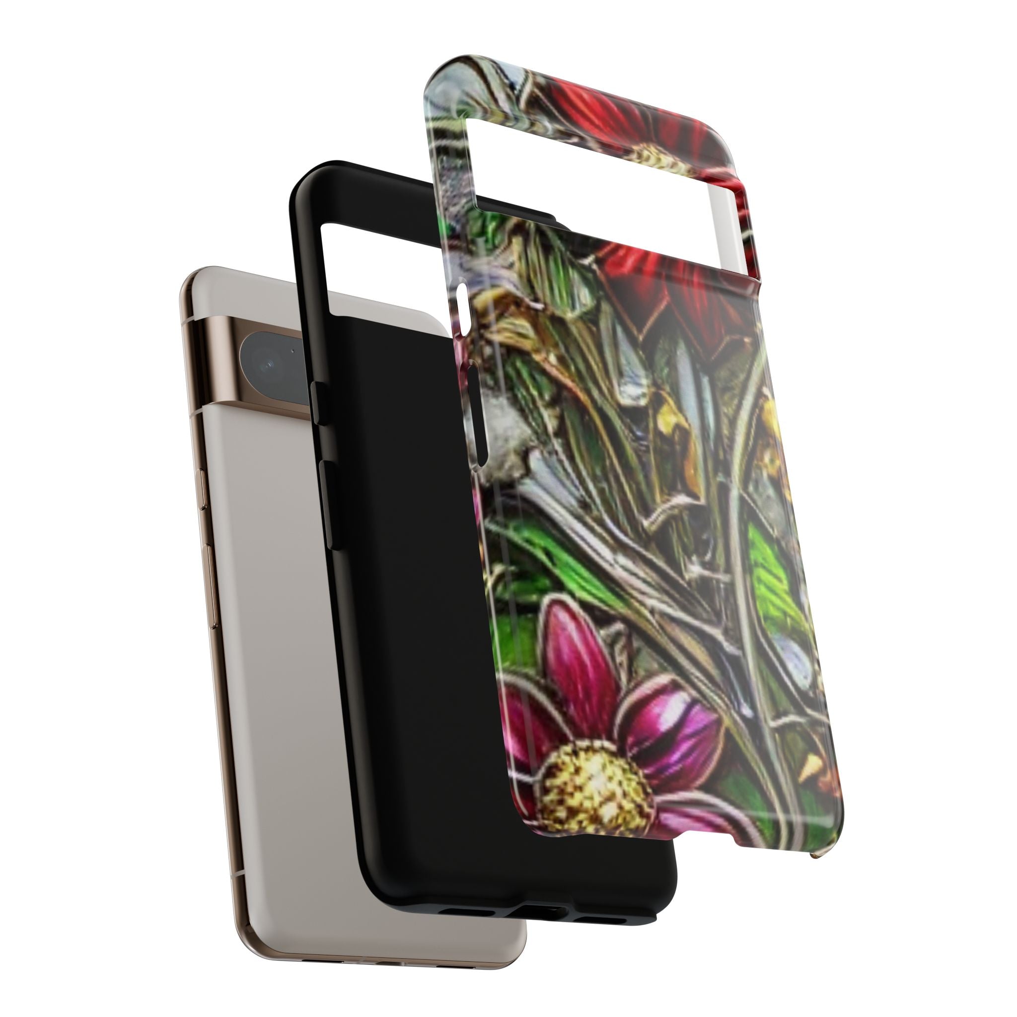 Floral Stained Glass Phone Case – Metallic Red & Purple Flower Design