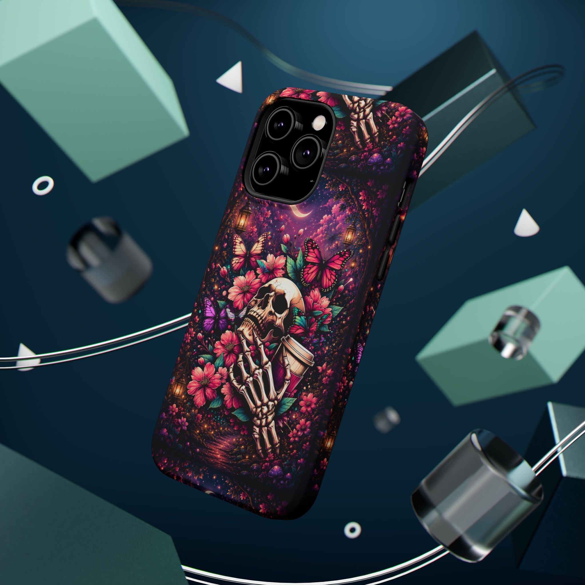 Skull & Butterflies Phone Case – Gothic Floral MagSafe-Compatible Case