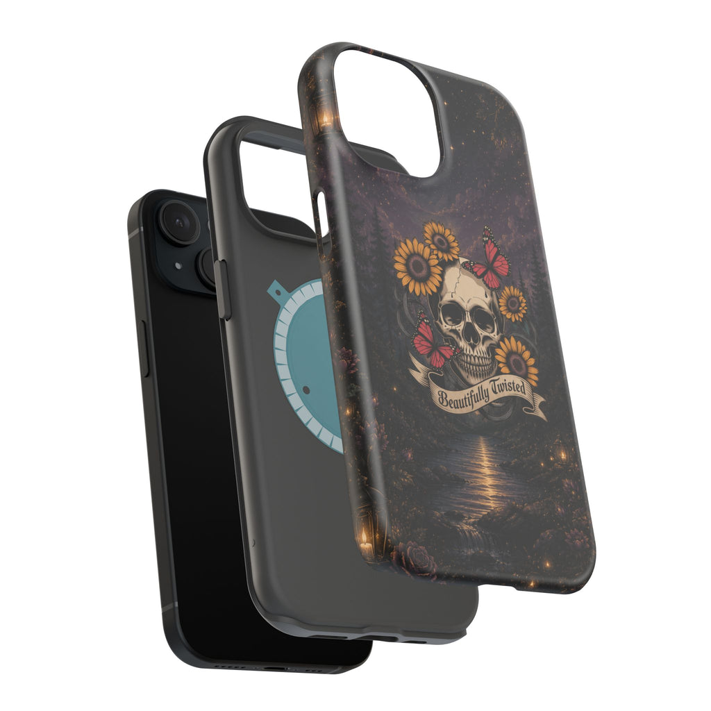 Skull, Sunflowers & Butterflies Phone Case – "Beautifully Twisted" MagSafe Cover