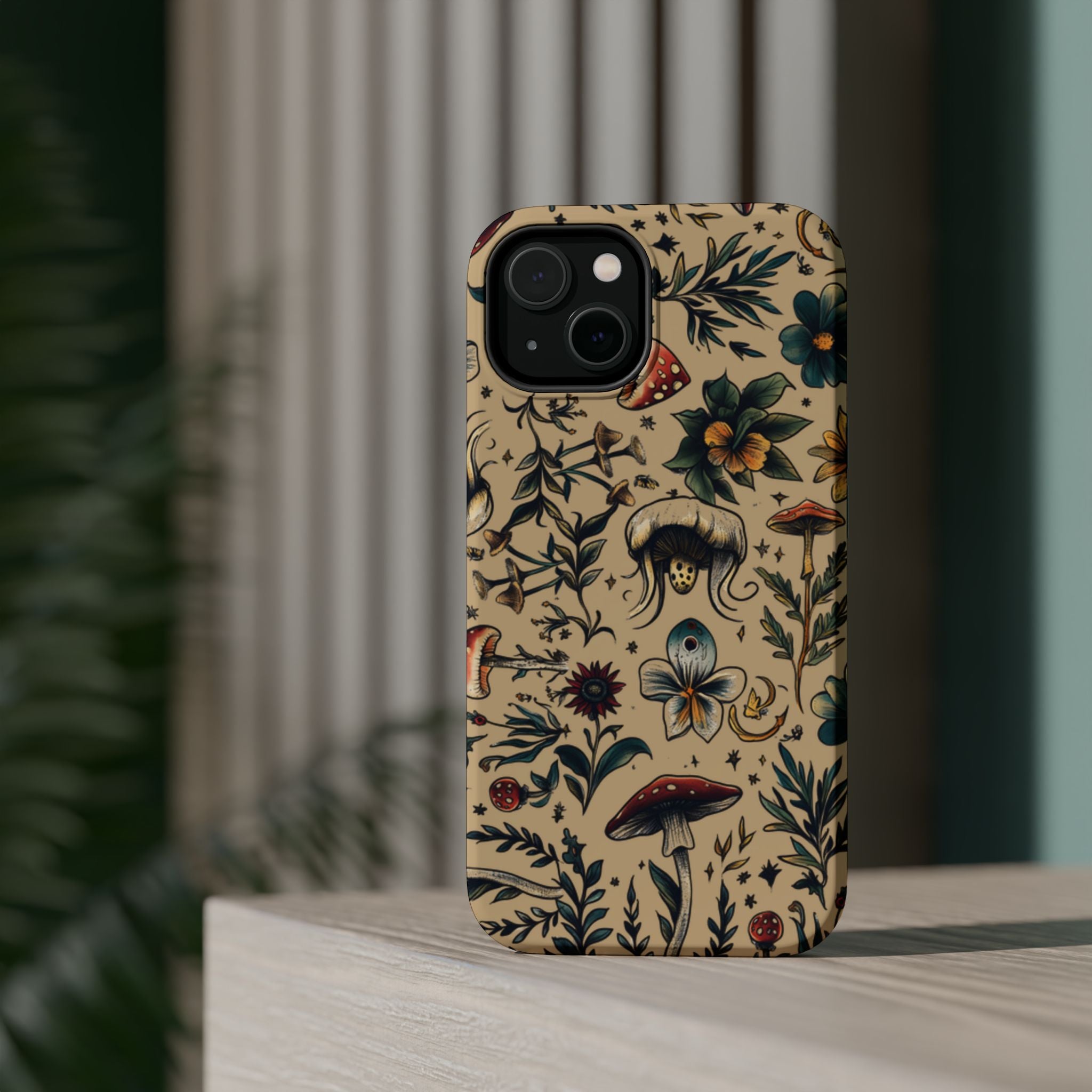 Vintage Botanical Mushroom Phone Case – MagSafe-Compatible Cover