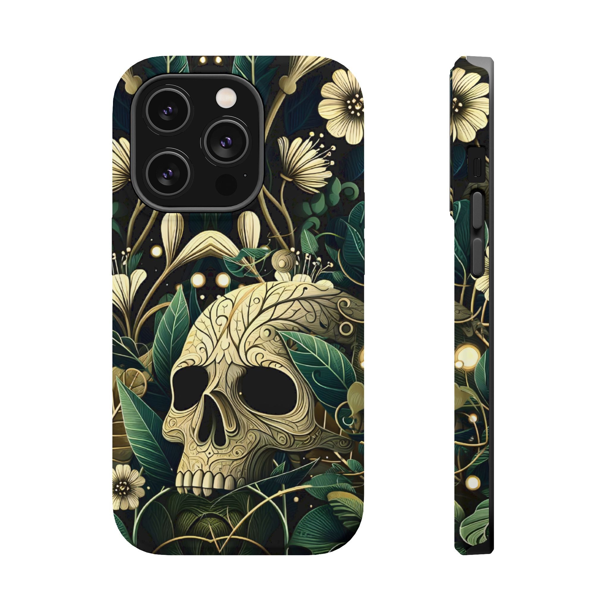 Floral Skull Phone Case – Botanical Gothic MagSafe-Compatible Cover