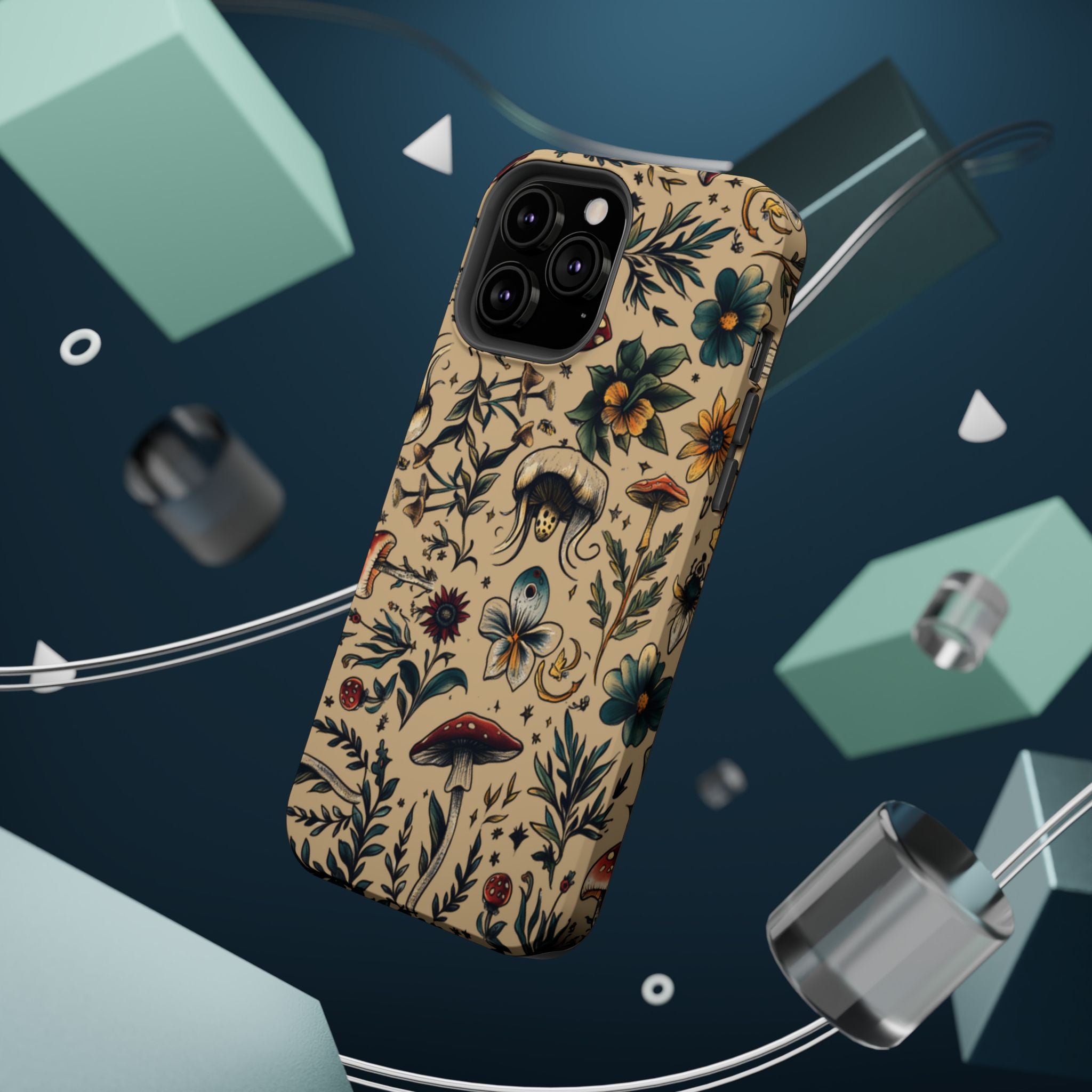 Vintage Botanical Mushroom Phone Case – MagSafe-Compatible Cover
