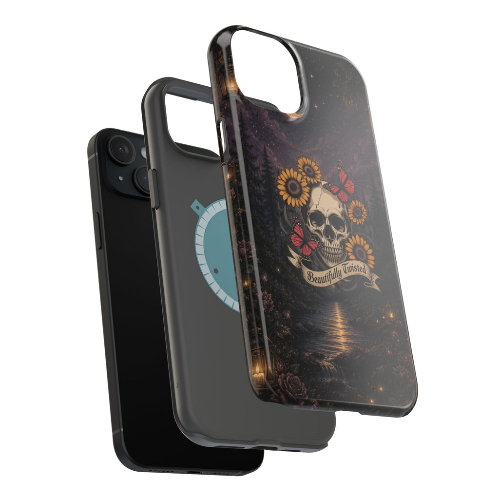 Skull, Sunflowers & Butterflies Phone Case – "Beautifully Twisted" MagSafe Cover