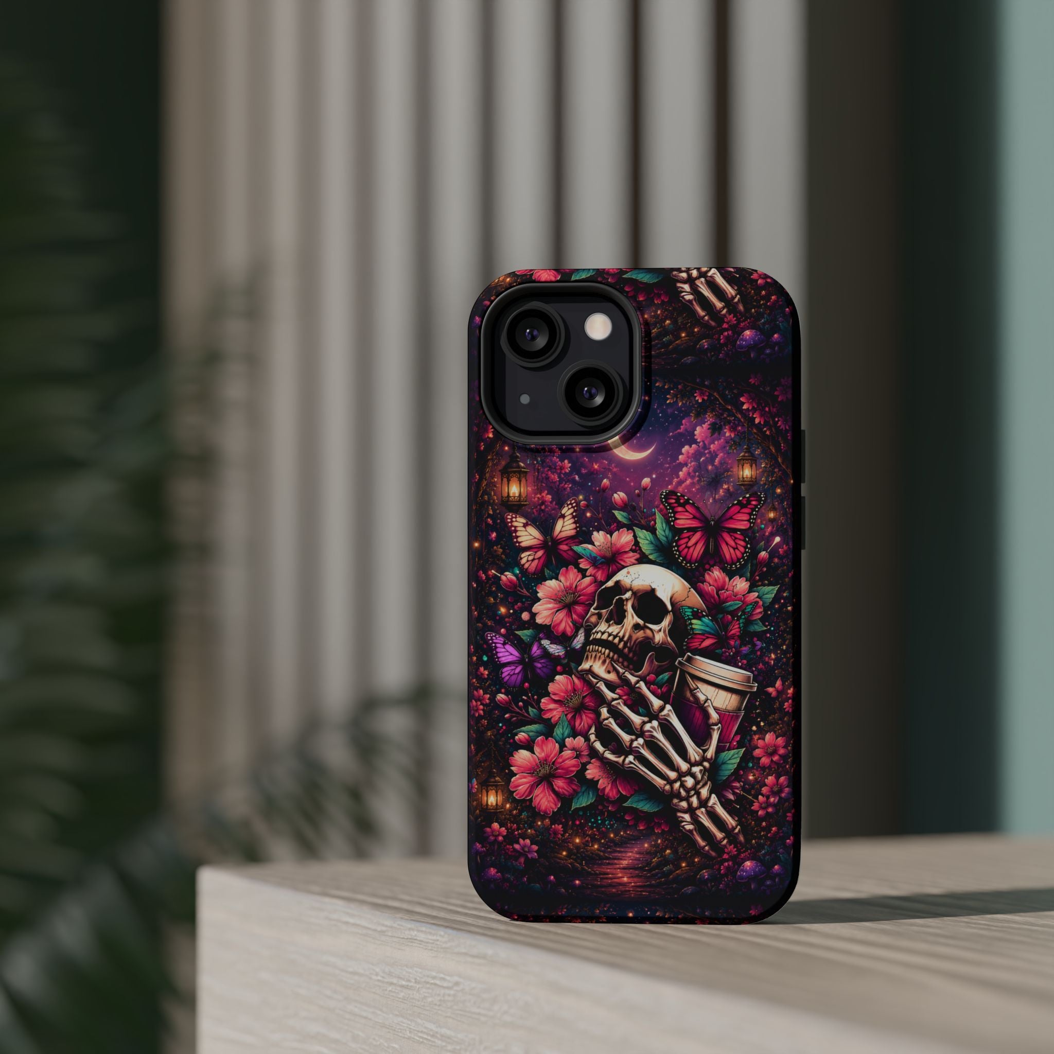 Skull & Butterflies Phone Case – Gothic Floral MagSafe-Compatible Case