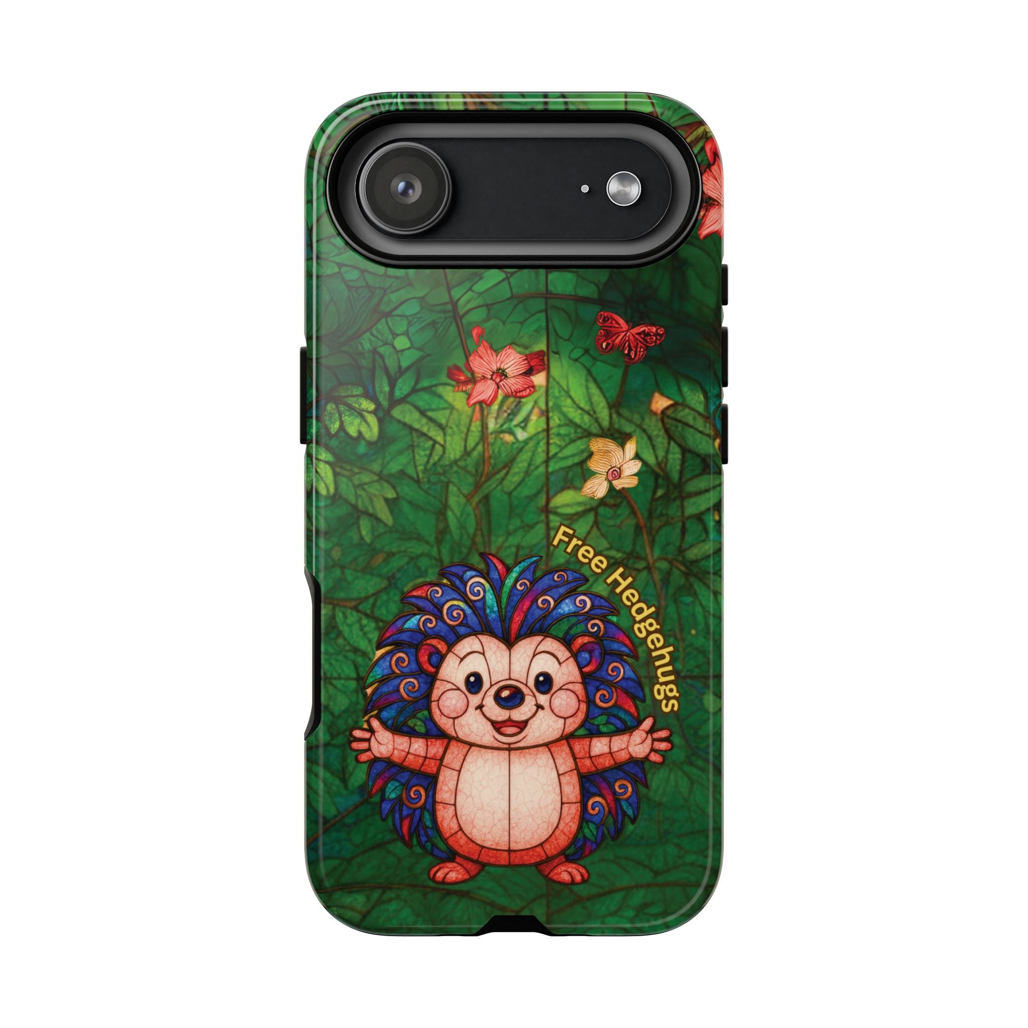 Stained Glass Hedgehog Phone Case – "Free Hedgehugs" Floral Design