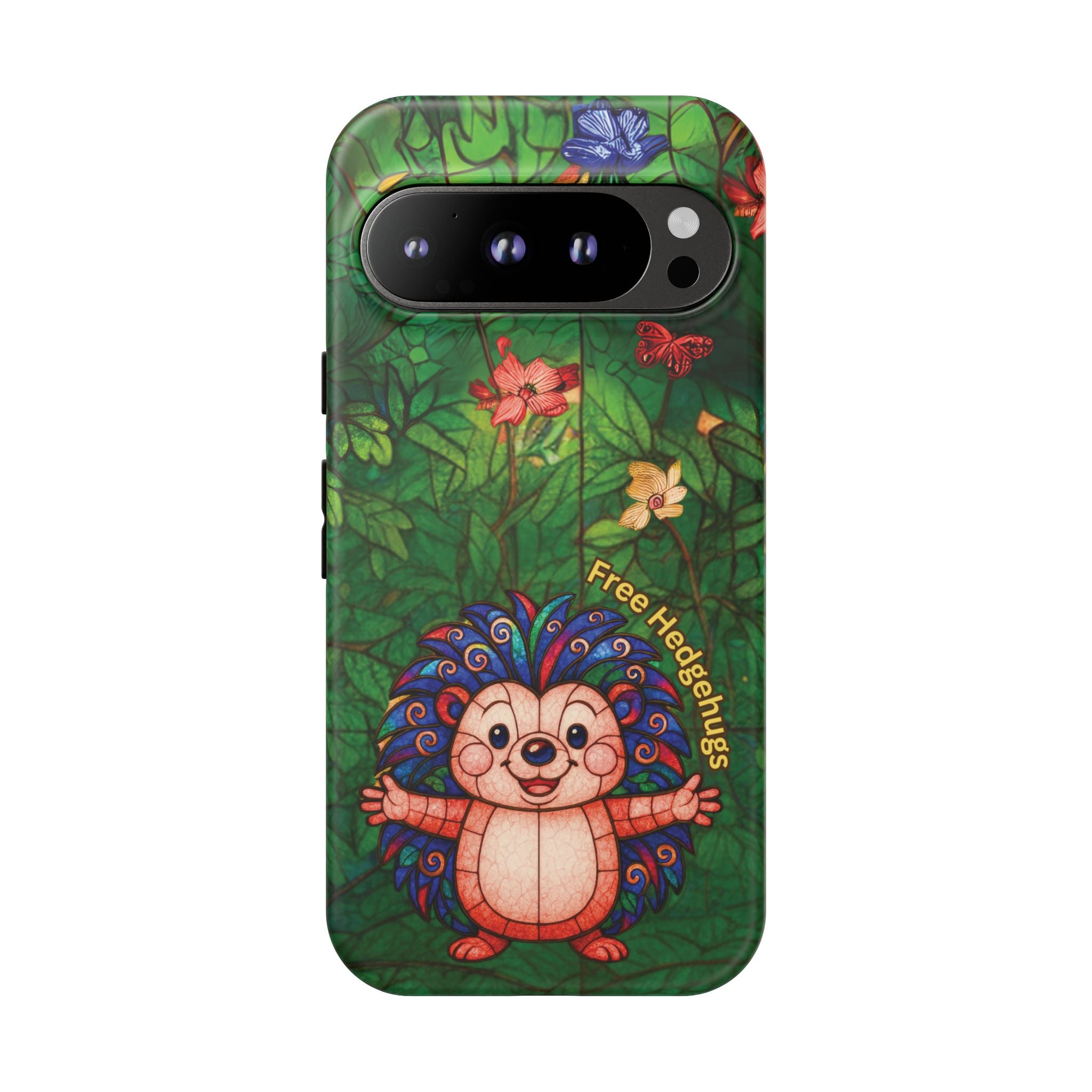 Stained Glass Hedgehog Phone Case – "Free Hedgehugs" Floral Design