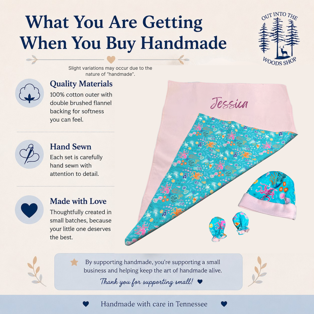 Pink Glow in the Dark Ocean Baby Gift Set – Handmade Newborn Essentials (0–3 Months)