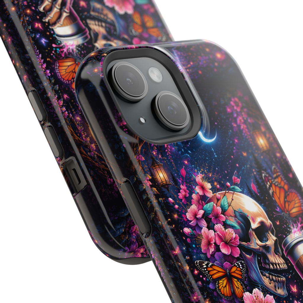 Skull & Cherry Blossom Phone Case – Floral Gothic MagSafe Cover