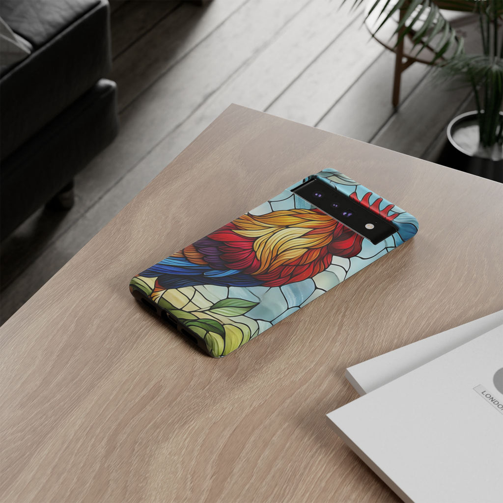 Colorful Stained Glass Rooster Android Case, Tough Protective Phone Cover, Farmhouse Decor Protective Phone Case, Unique Chicken Design