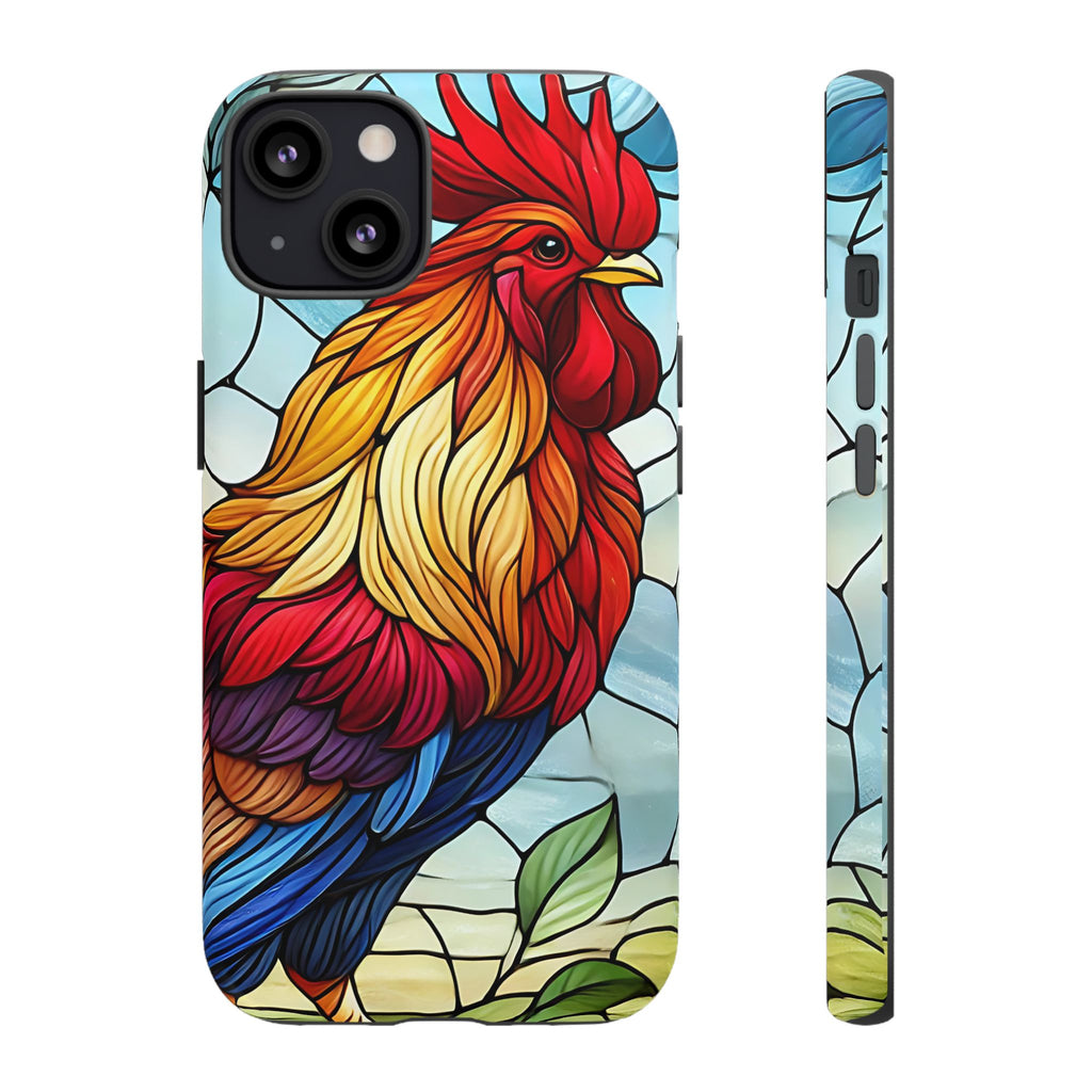 Colorful Stained Glass Rooster Android Case, Tough Protective Phone Cover, Farmhouse Decor Protective Phone Case, Unique Chicken Design