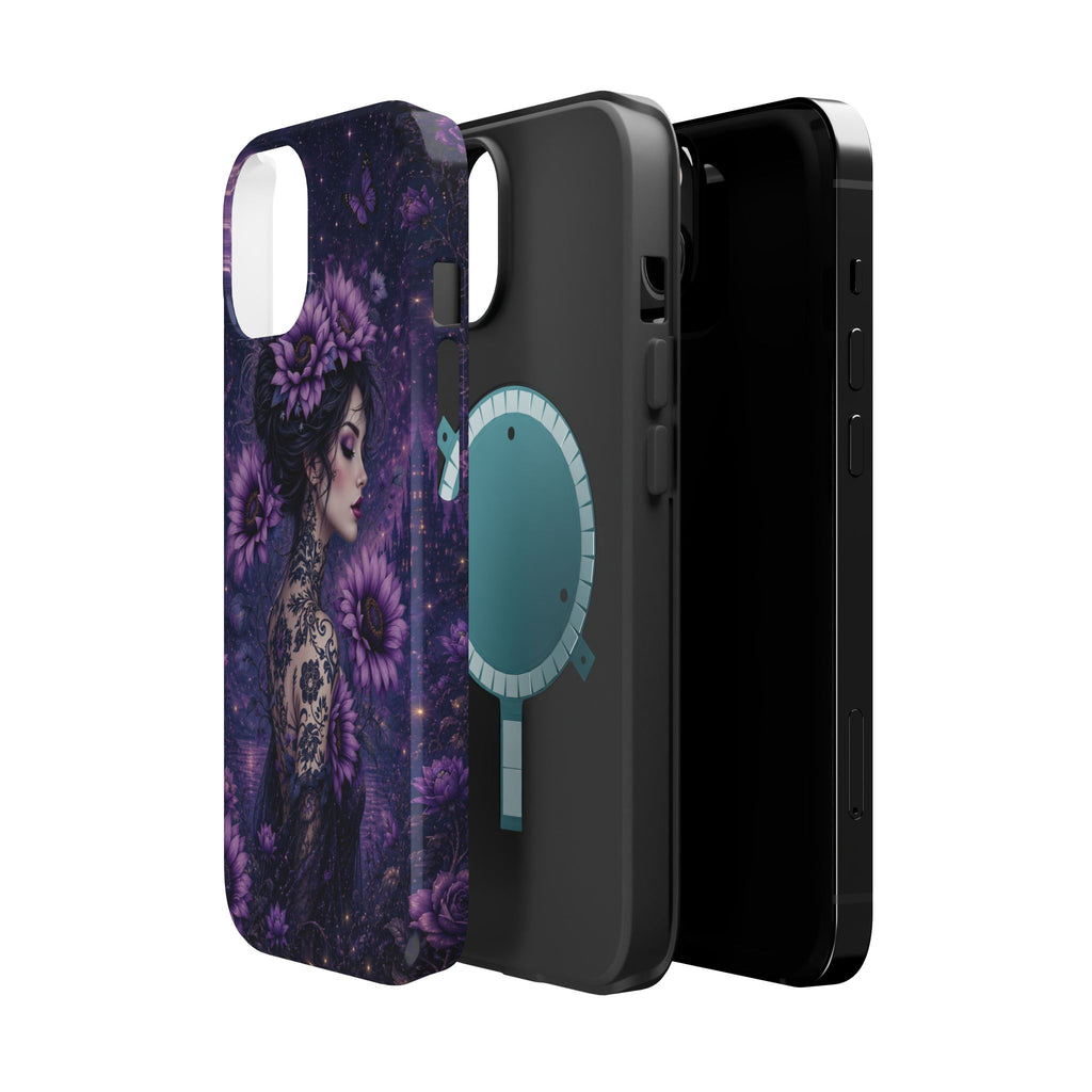 Gothic Floral Woman Phone Case – Dark Botanical MagSafe-Compatible Cover