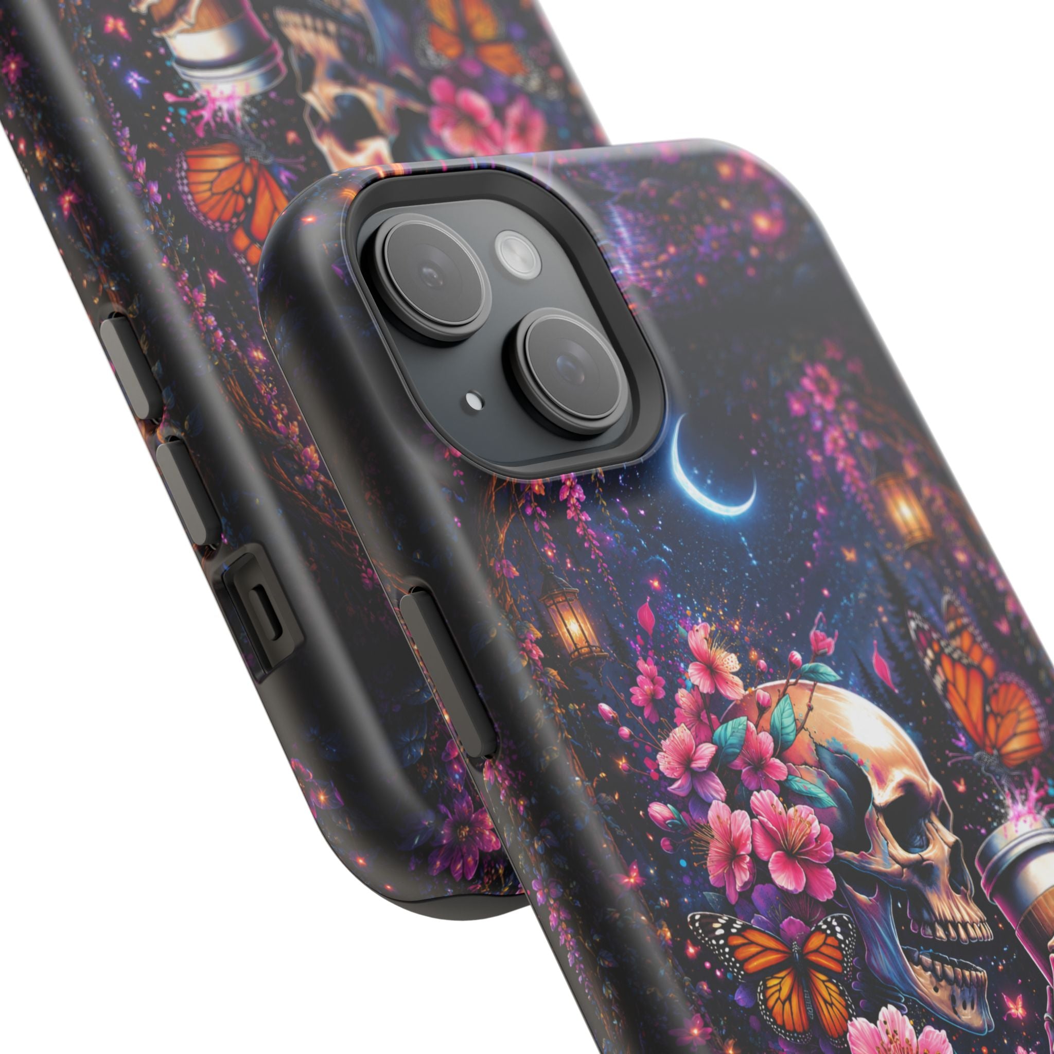 Skull & Cherry Blossom Phone Case – Floral Gothic MagSafe Cover