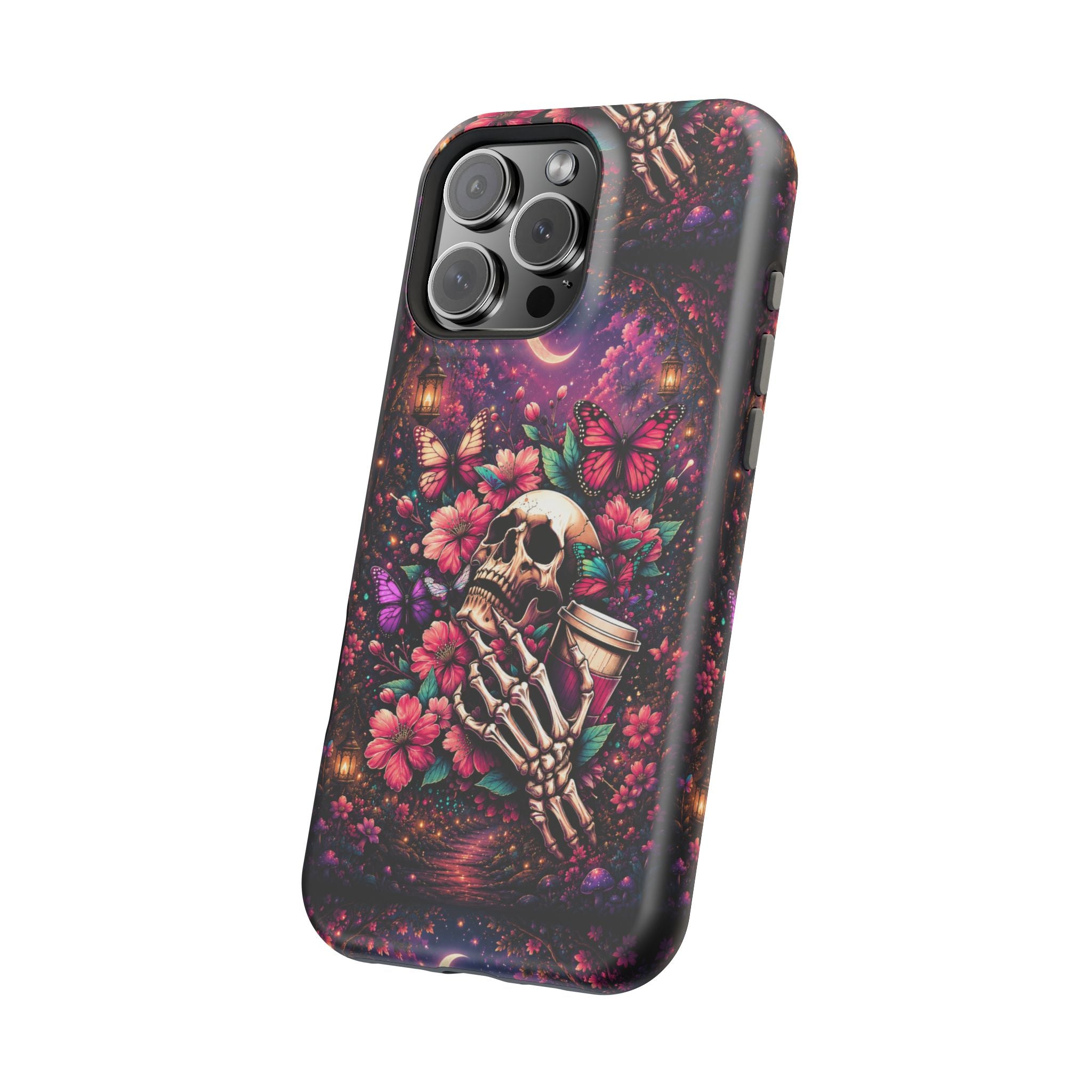 Skull & Butterflies Phone Case – Gothic Floral MagSafe-Compatible Case