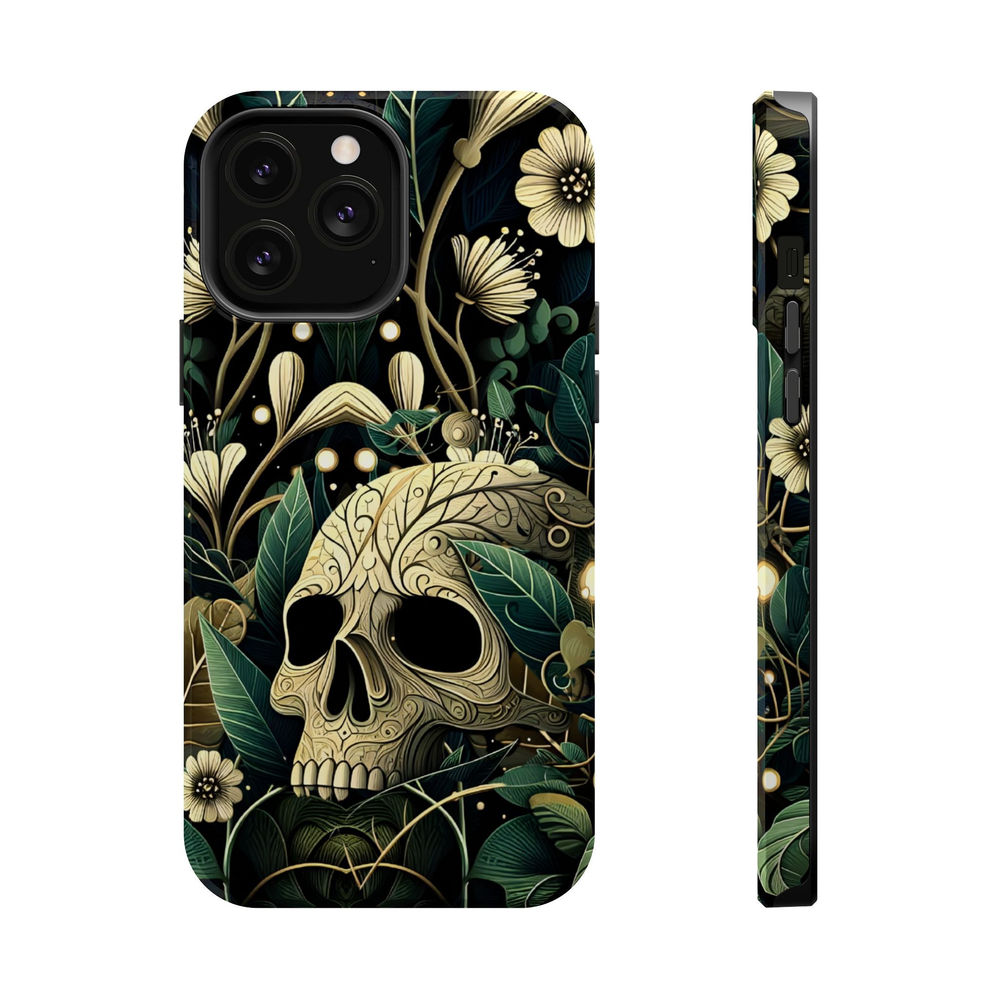 Floral Skull Phone Case – Botanical Gothic MagSafe-Compatible Cover