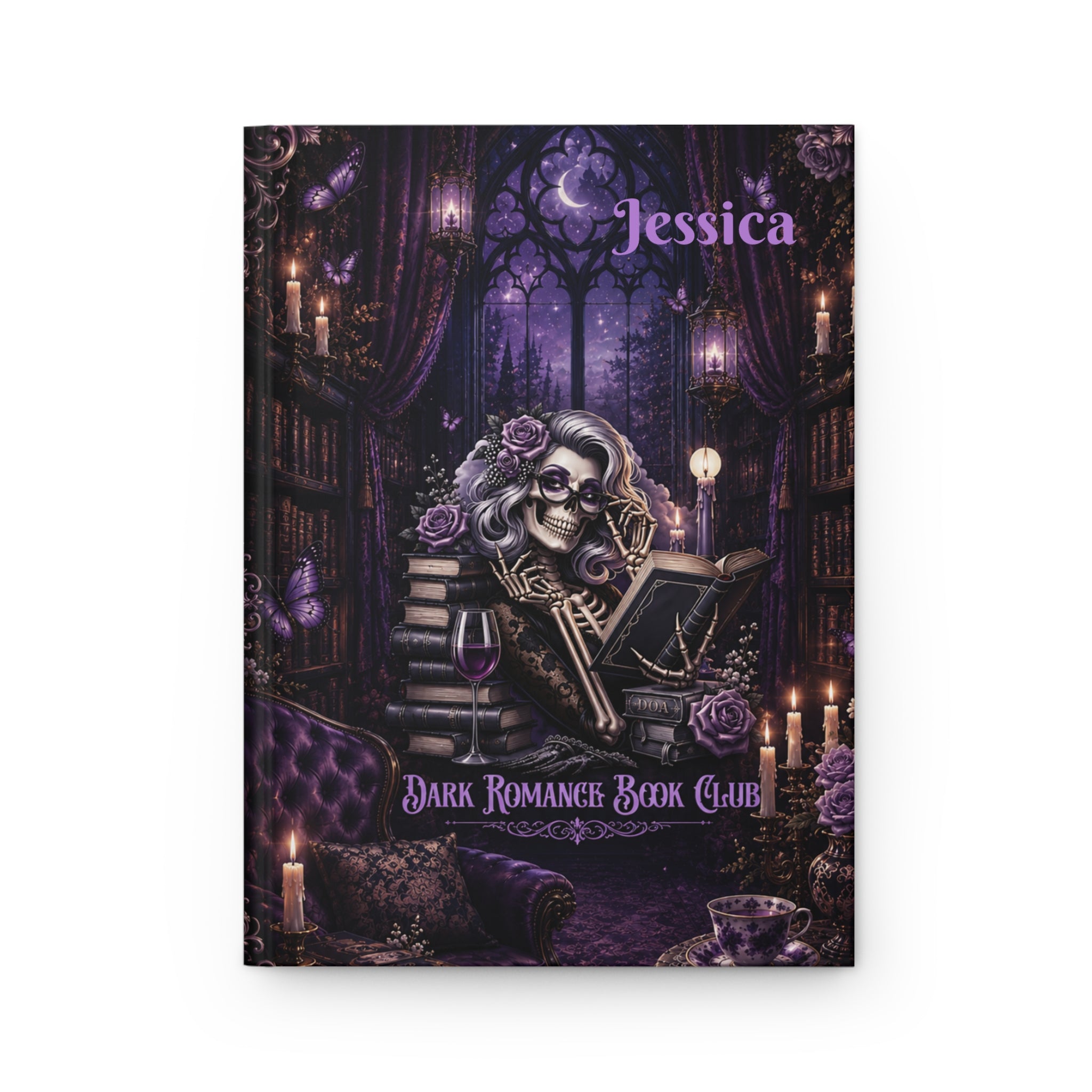 Personalized Dark Romance Journal — Custom Name Gothic Skull & Roses Hardcover Notebook | Lined Pages, Witchy Gift