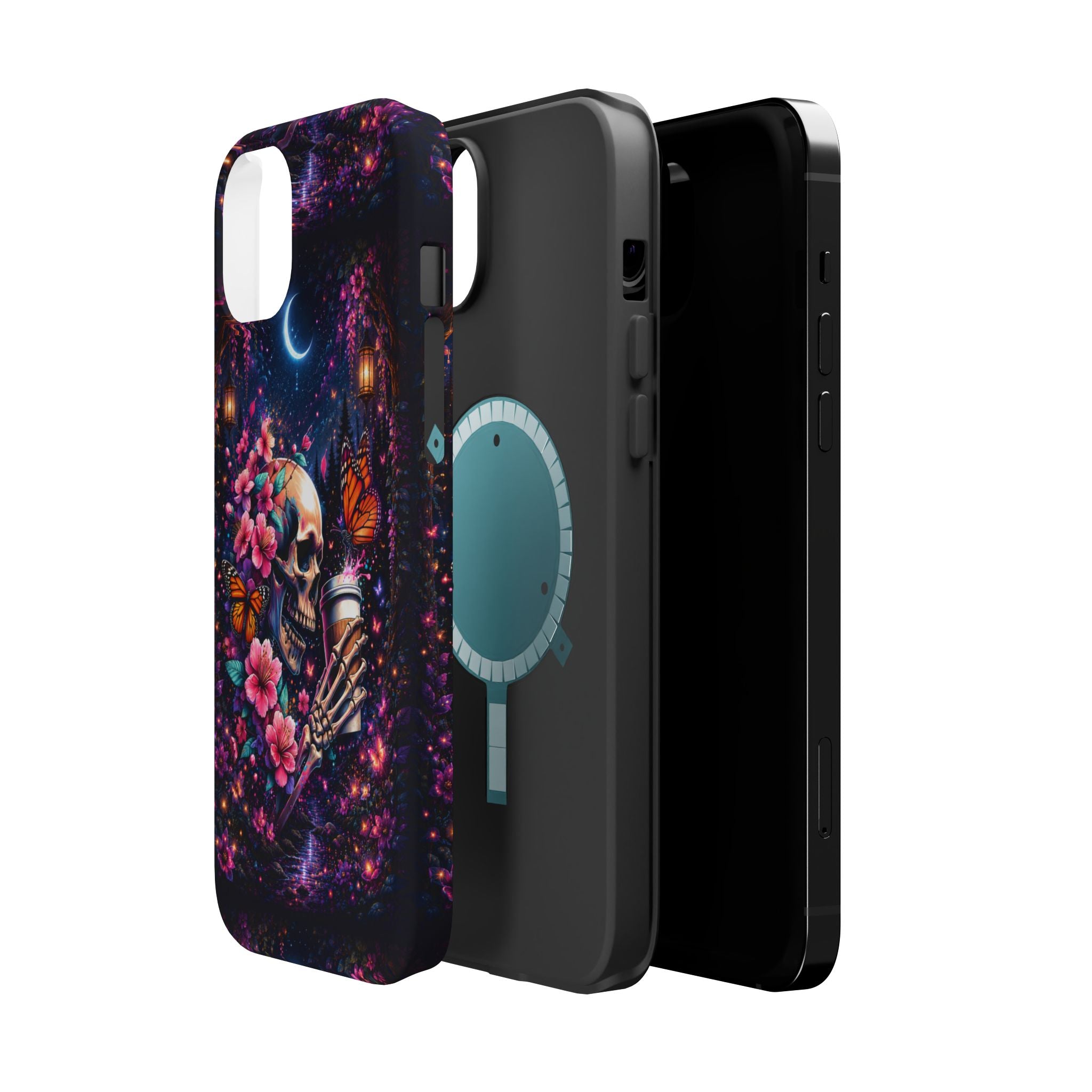 Skull & Cherry Blossom Phone Case – Floral Gothic MagSafe Cover