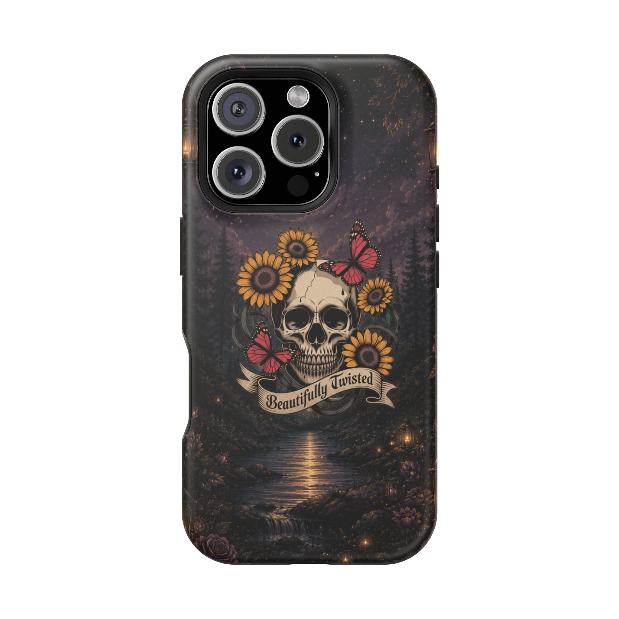 Skull, Sunflowers & Butterflies Phone Case – "Beautifully Twisted" MagSafe Cover