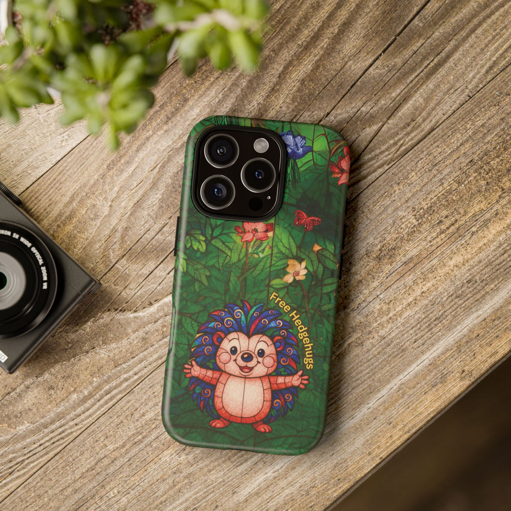 Stained Glass Hedgehog Phone Case – "Free Hedgehugs" Floral Design