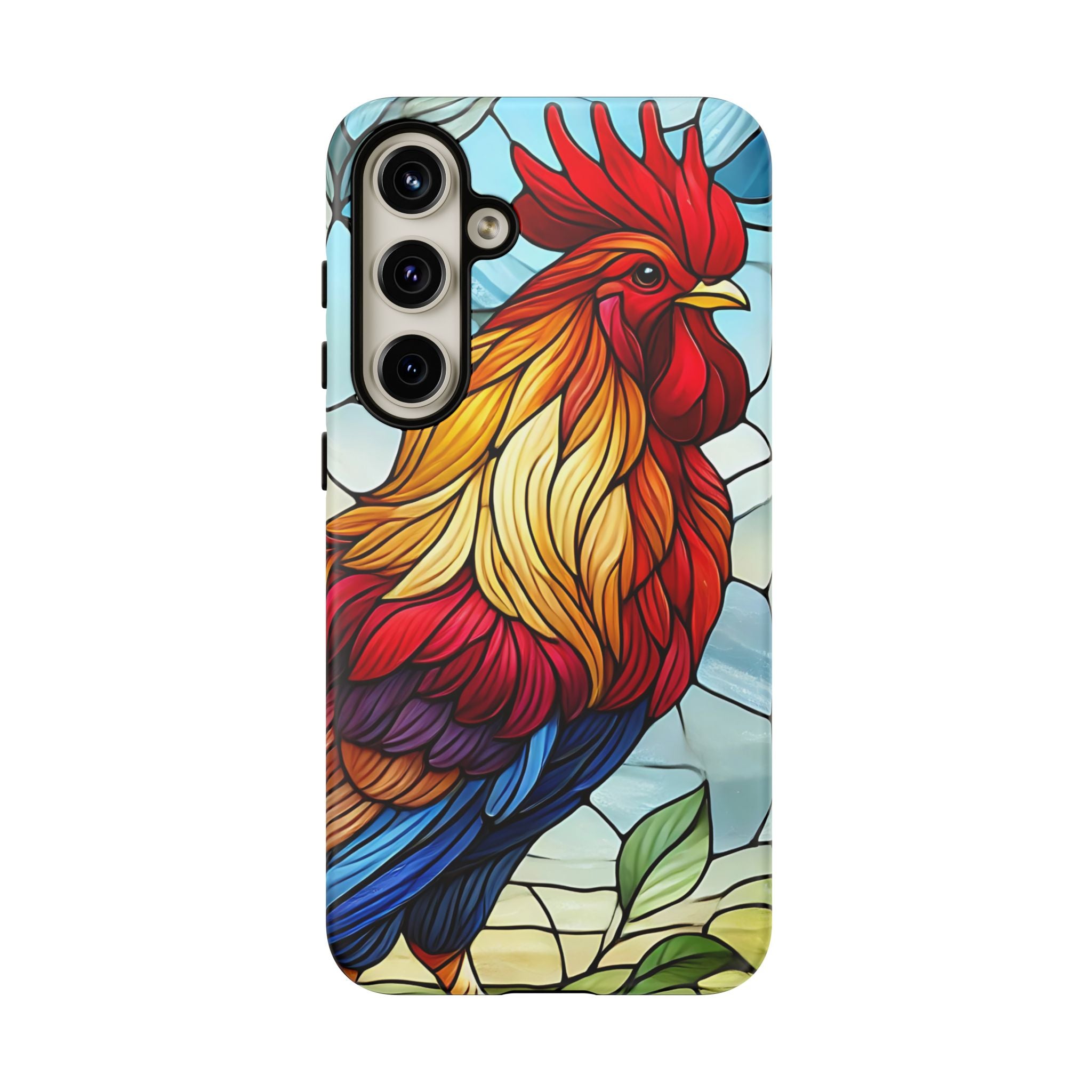 Colorful Stained Glass Rooster Android Case, Tough Protective Phone Cover, Farmhouse Decor Protective Phone Case, Unique Chicken Design