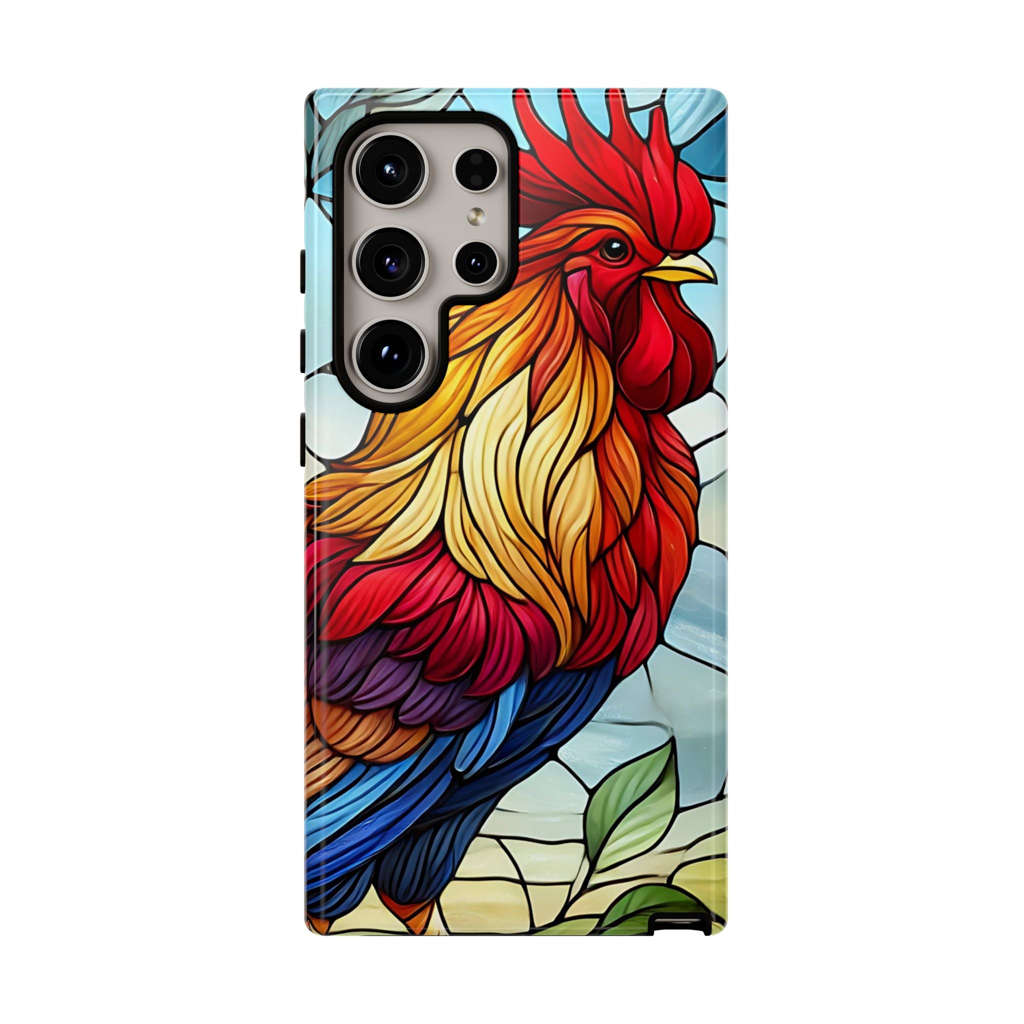 Colorful Stained Glass Rooster Android Case, Tough Protective Phone Cover, Farmhouse Decor Protective Phone Case, Unique Chicken Design