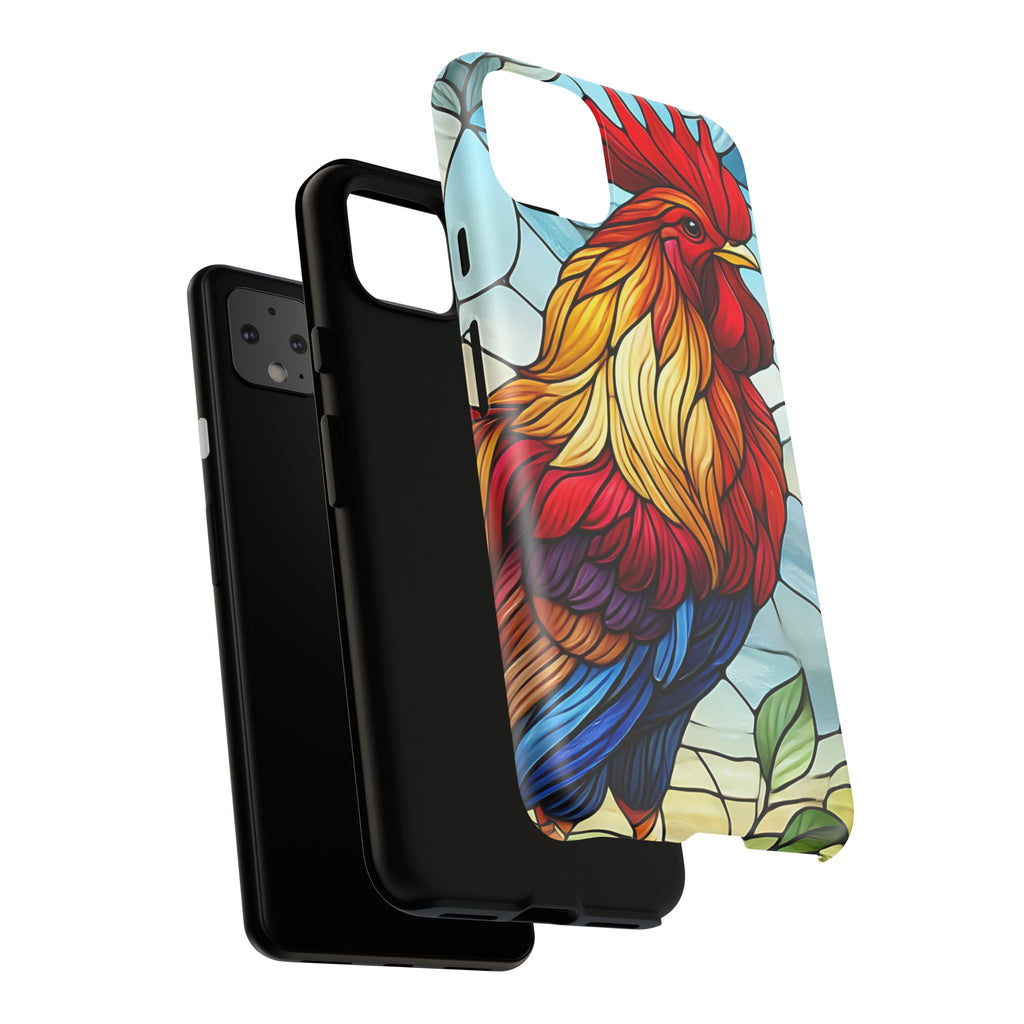 Rooster Faux Stained Glass Phone Case – 3D Full-Wrap Protective Cover with TPU Liner
