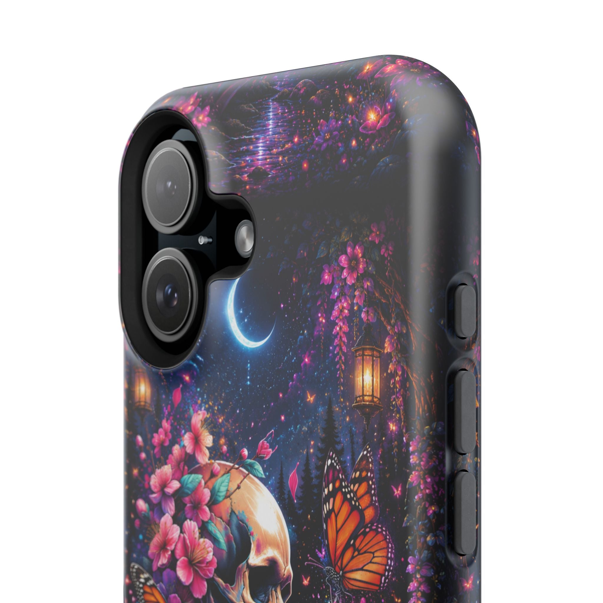 Skull & Cherry Blossom Phone Case – Floral Gothic MagSafe Cover