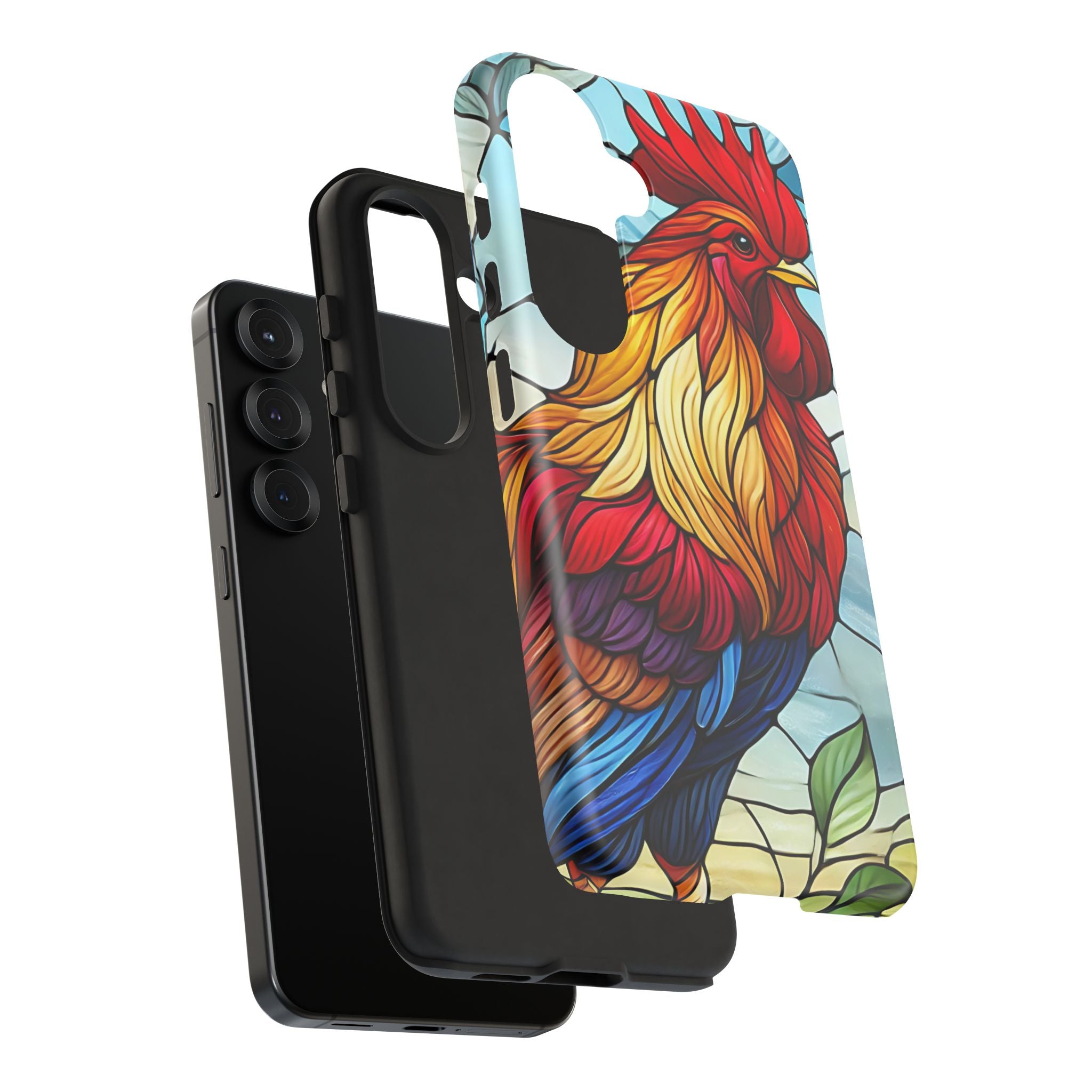 Colorful Stained Glass Rooster Android Case, Tough Protective Phone Cover, Farmhouse Decor Protective Phone Case, Unique Chicken Design