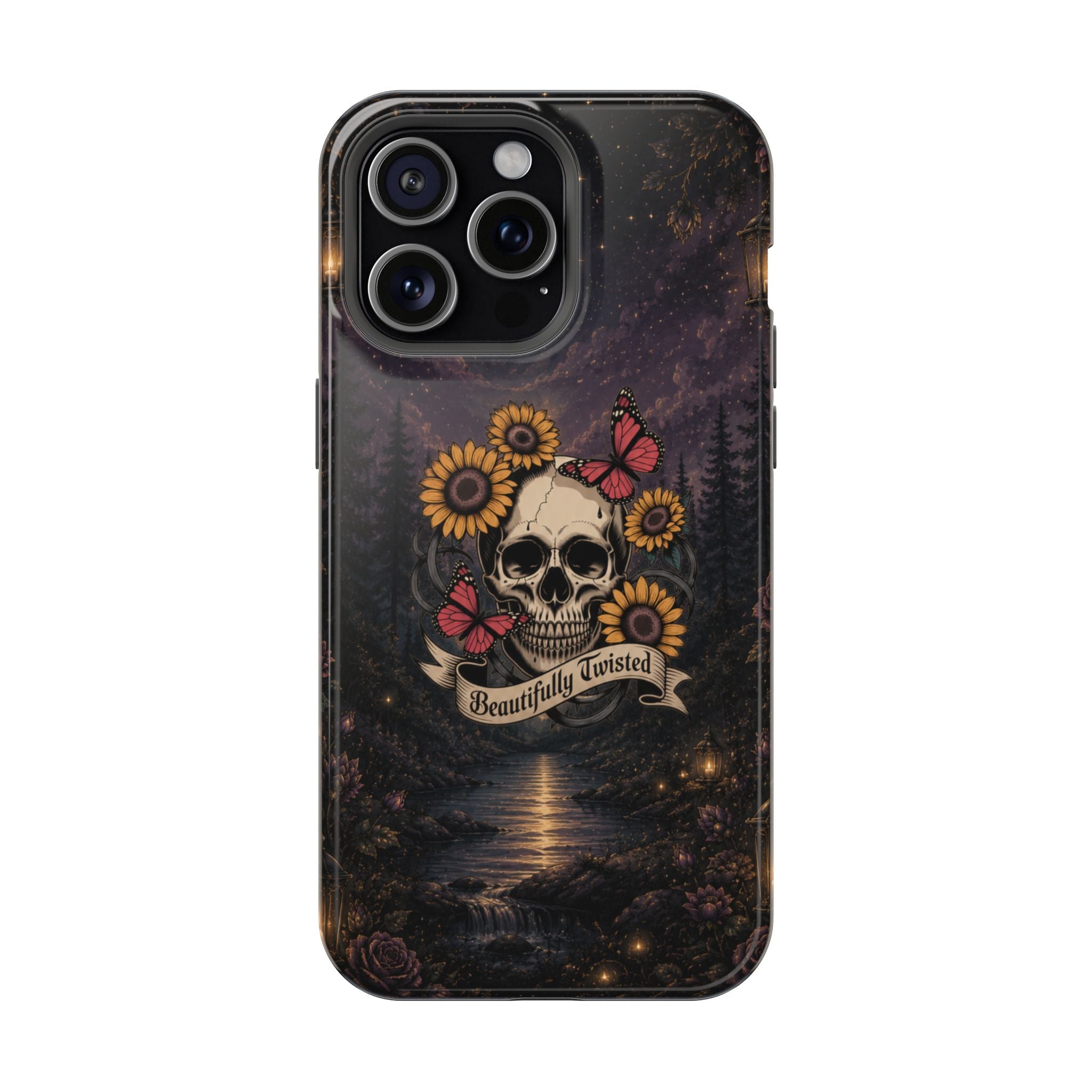 Skull, Sunflowers & Butterflies Phone Case – "Beautifully Twisted" MagSafe Cover