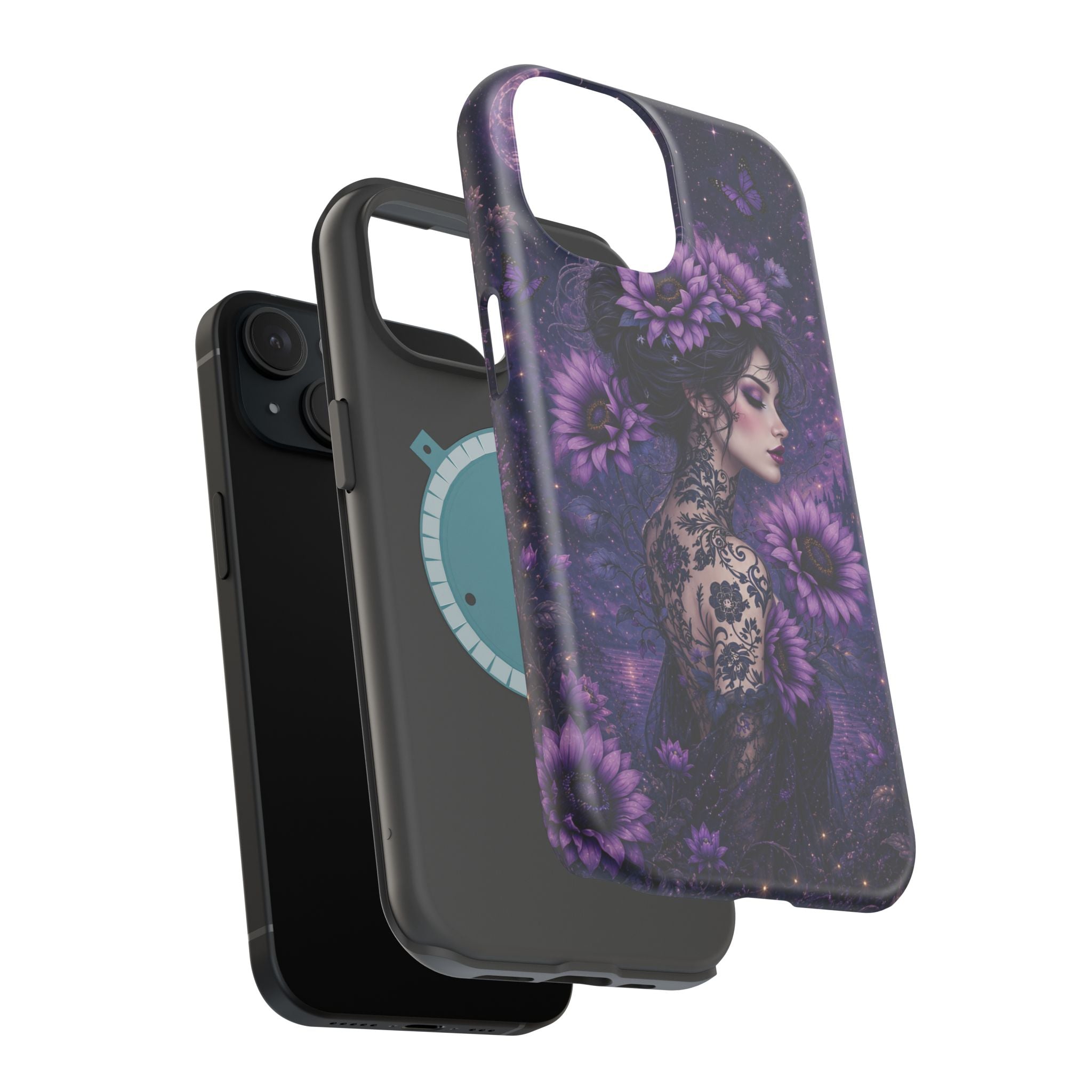 Gothic Floral Woman Phone Case – Dark Botanical MagSafe-Compatible Cover