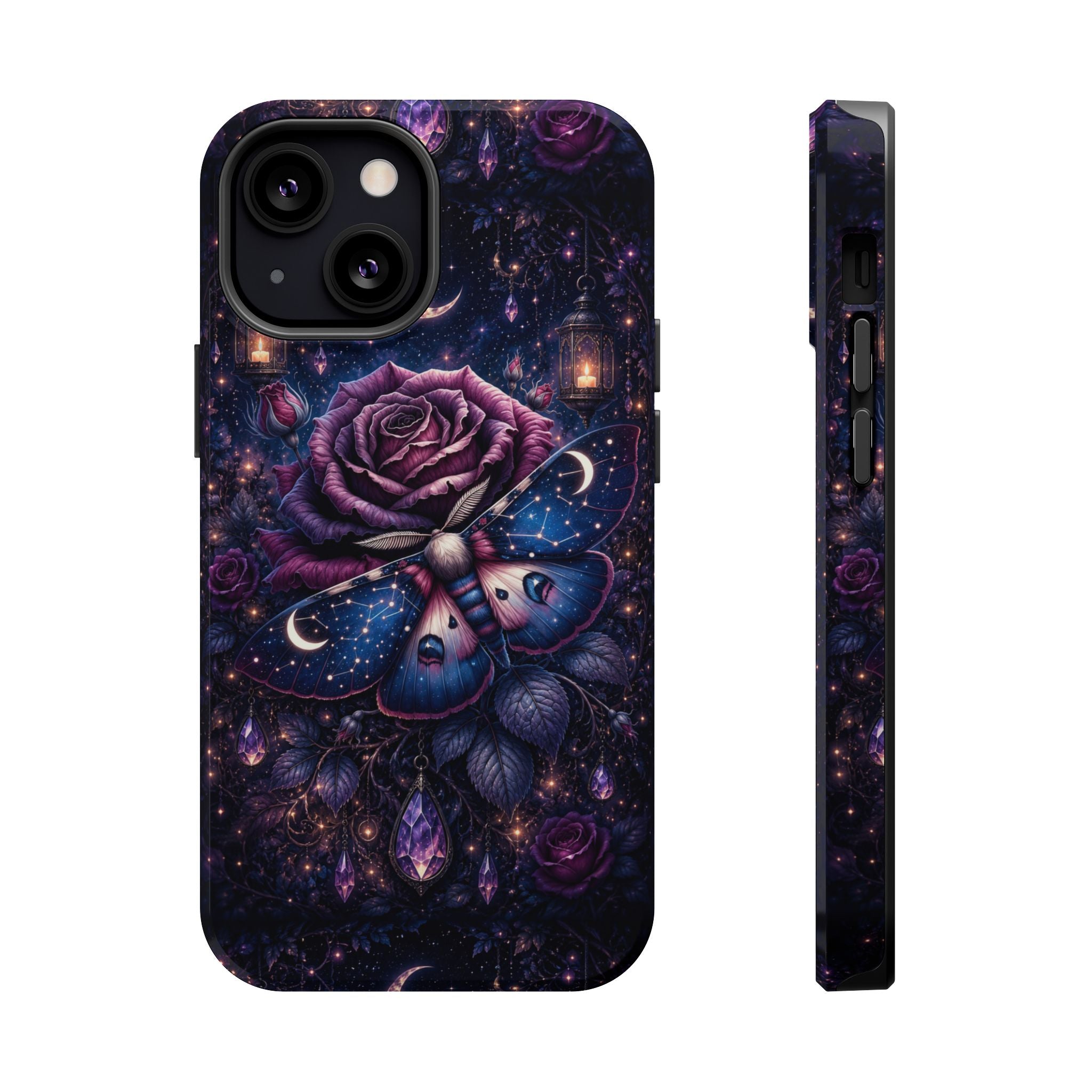 Mystical Rose & Moth Phone Case – Floral MagSafe-Compatible Cover