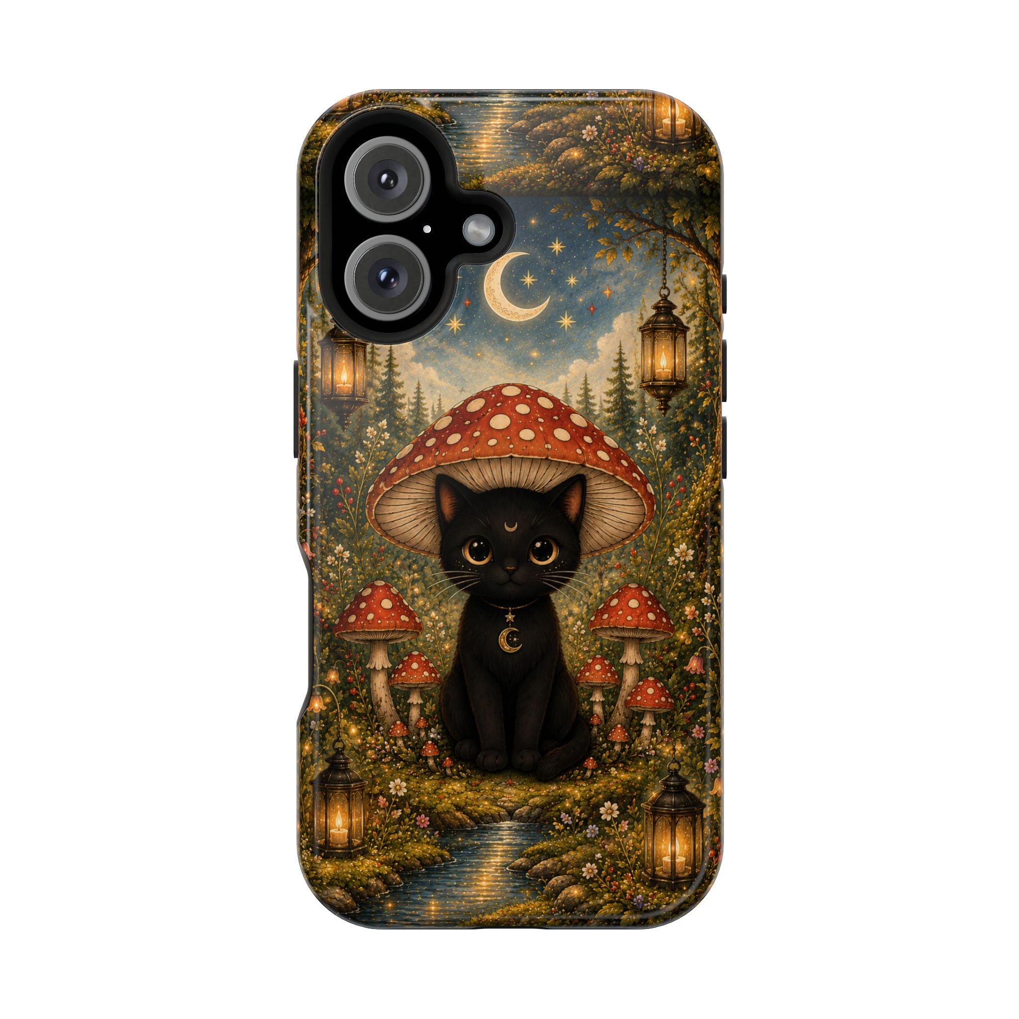 Black Cat & Mushroom Phone Case – Magical MagSafe-Compatible Cover
