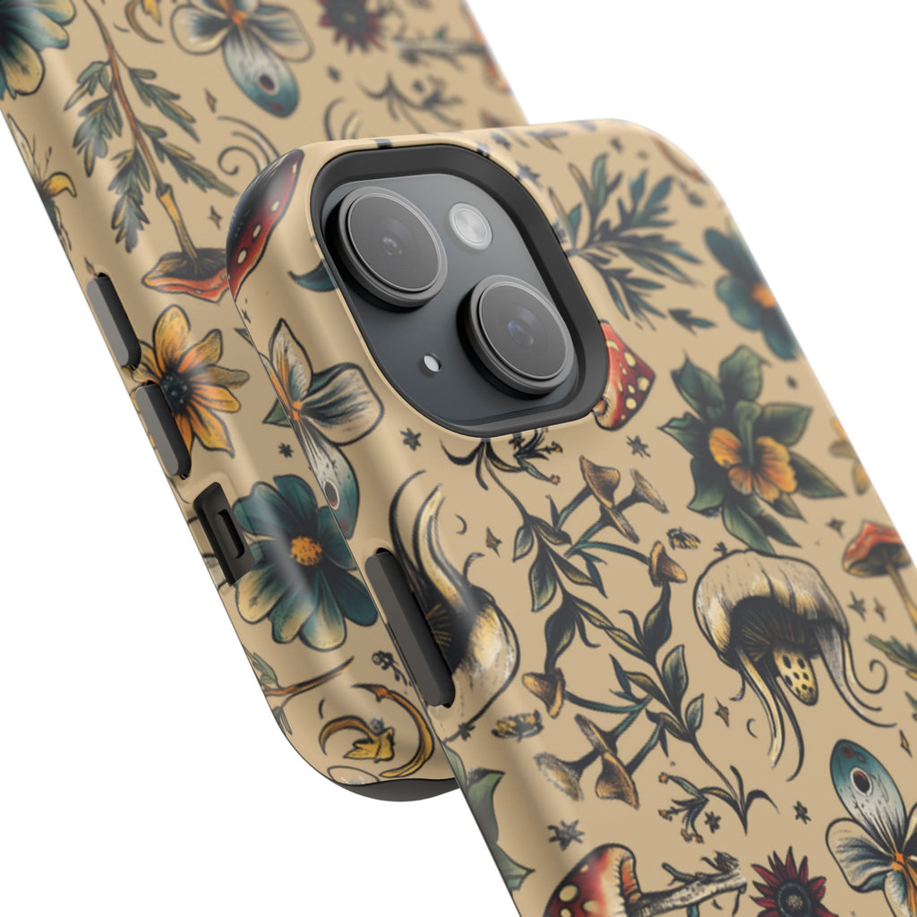 Vintage Botanical Mushroom Phone Case – MagSafe-Compatible Cover