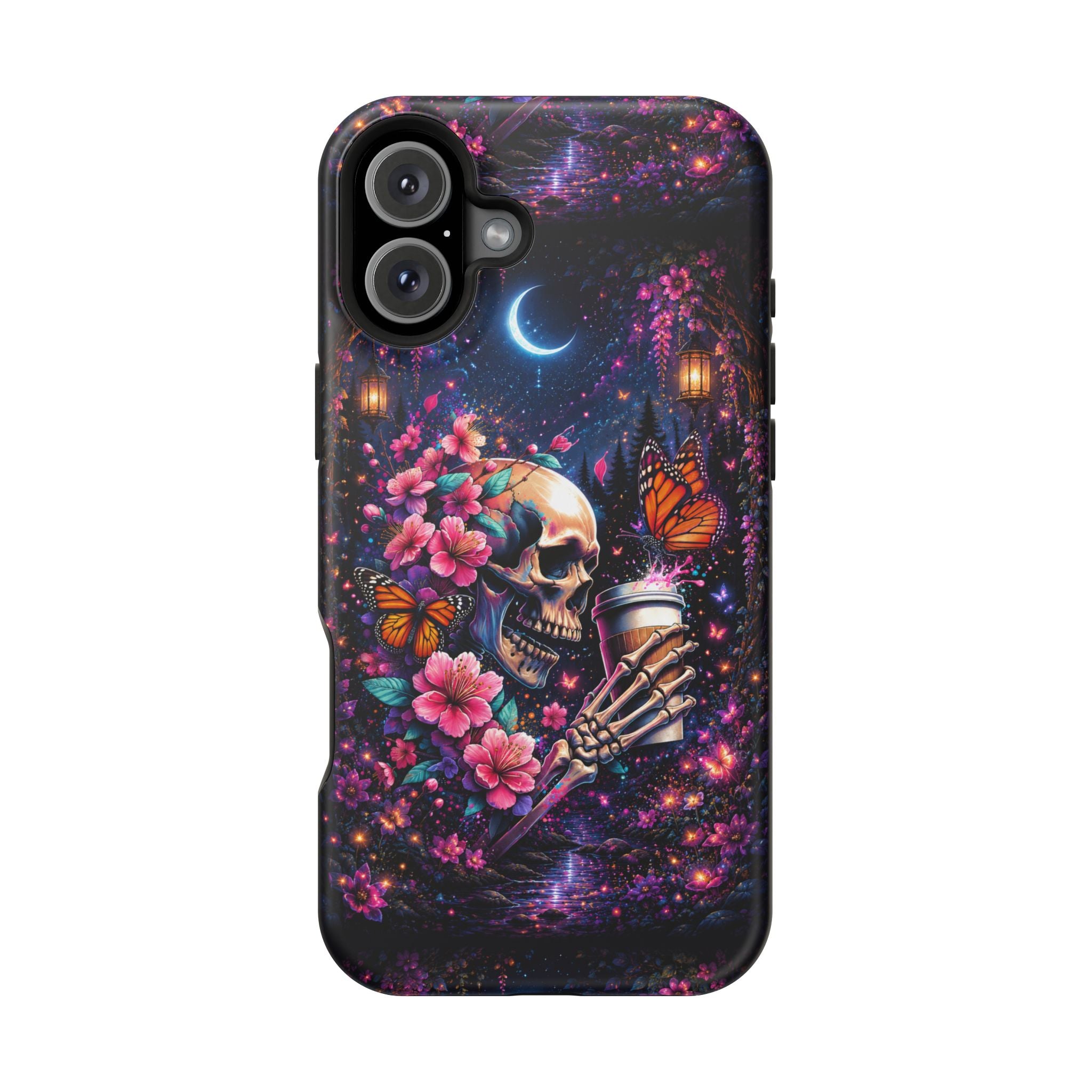 Skull & Cherry Blossom Phone Case – Floral Gothic MagSafe Cover