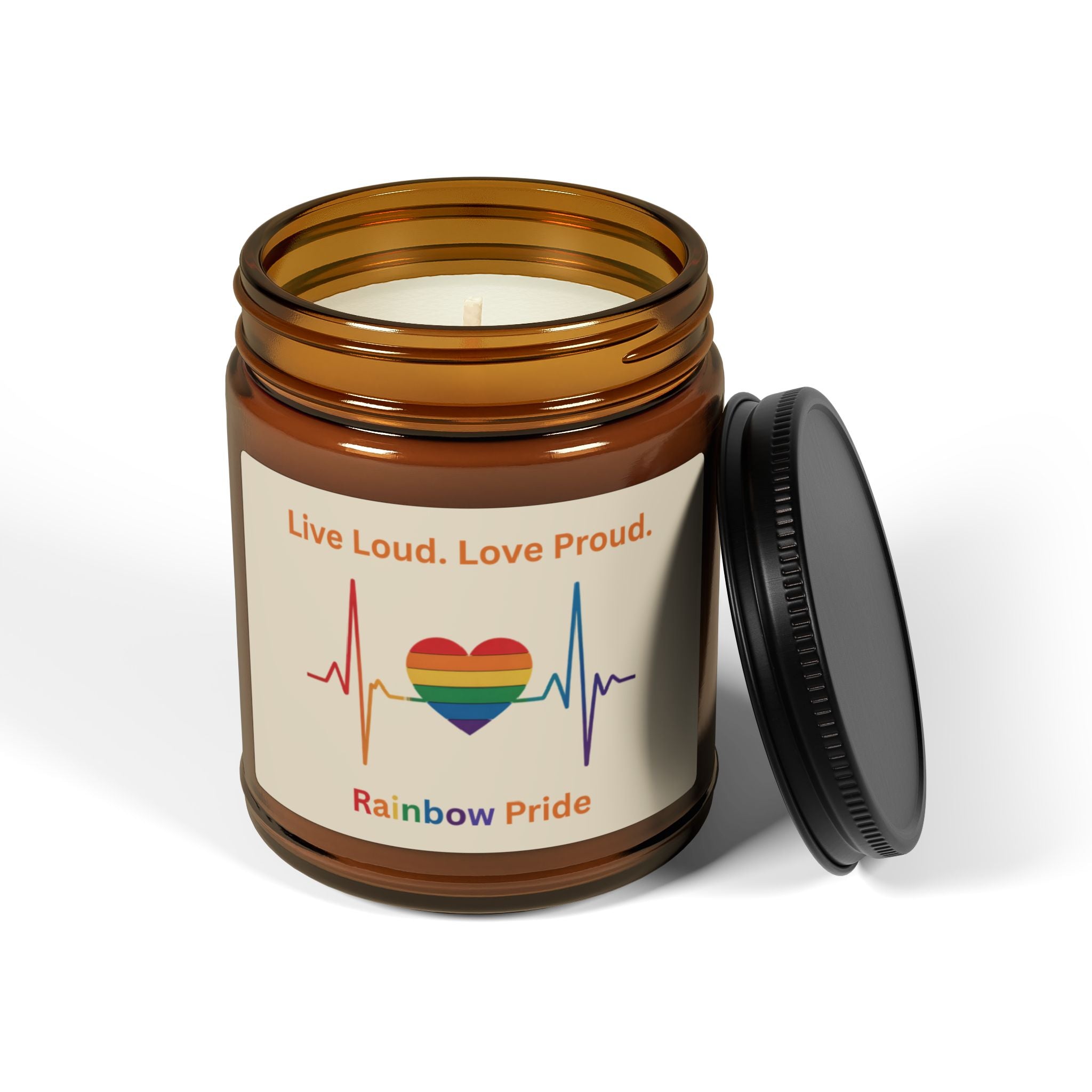 Pride Rainbow Heartbeat Scented Soy Candle, Pride Celebrations Gift for LGBTQ+ Friends, Inclusive Statement Candle Grad Gift from Mom Dad