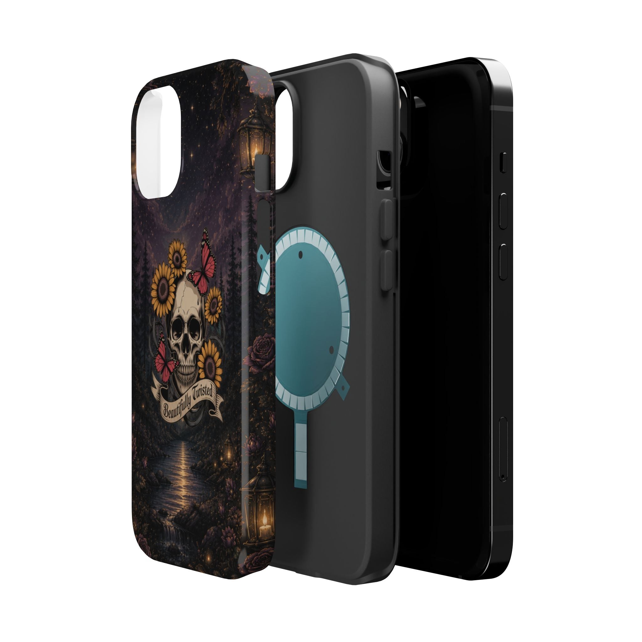 Skull, Sunflowers & Butterflies Phone Case – "Beautifully Twisted" MagSafe Cover