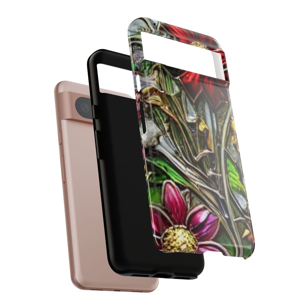 Floral Stained Glass Phone Case – Metallic Red & Purple Flower Design