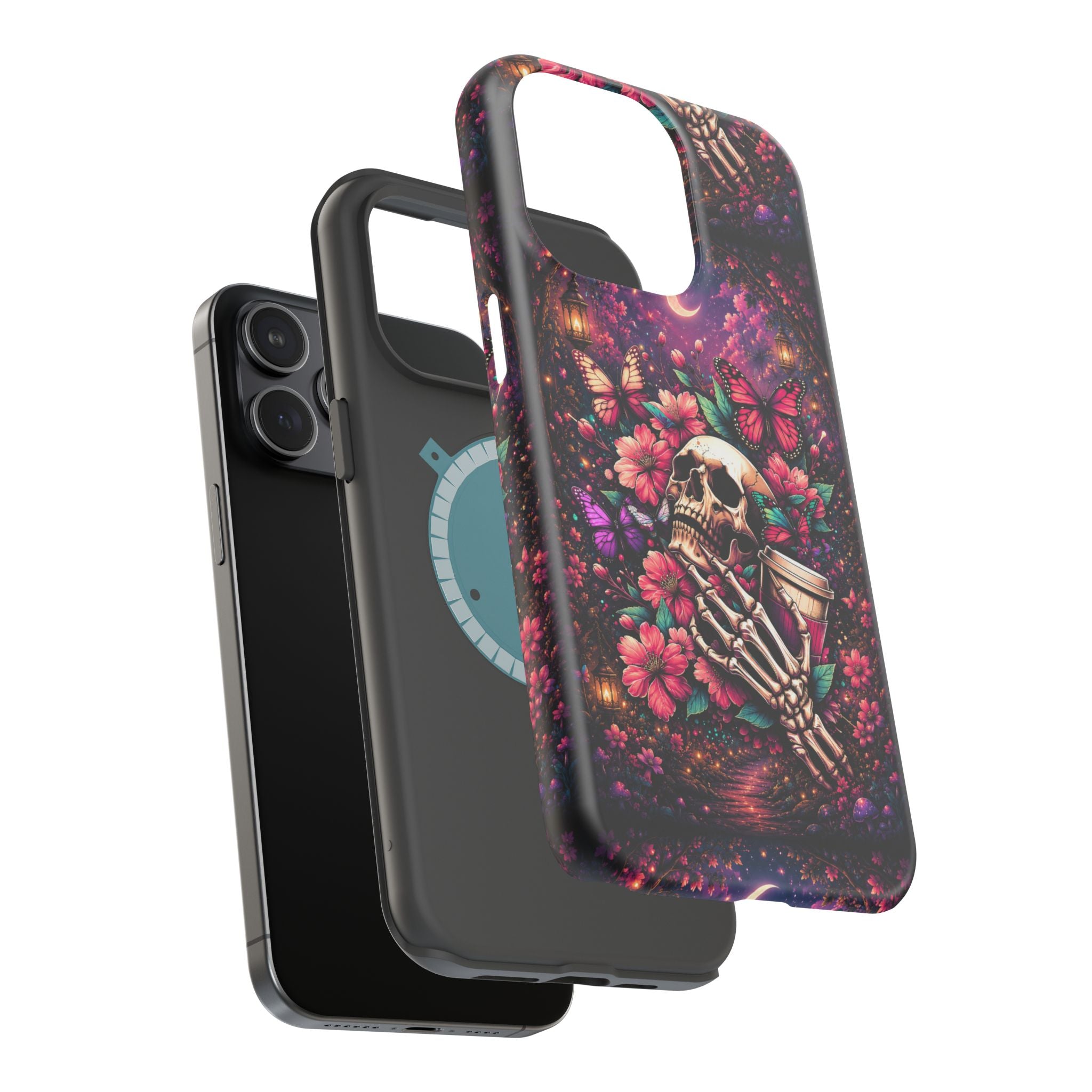 Skull & Butterflies Phone Case – Gothic Floral MagSafe-Compatible Case