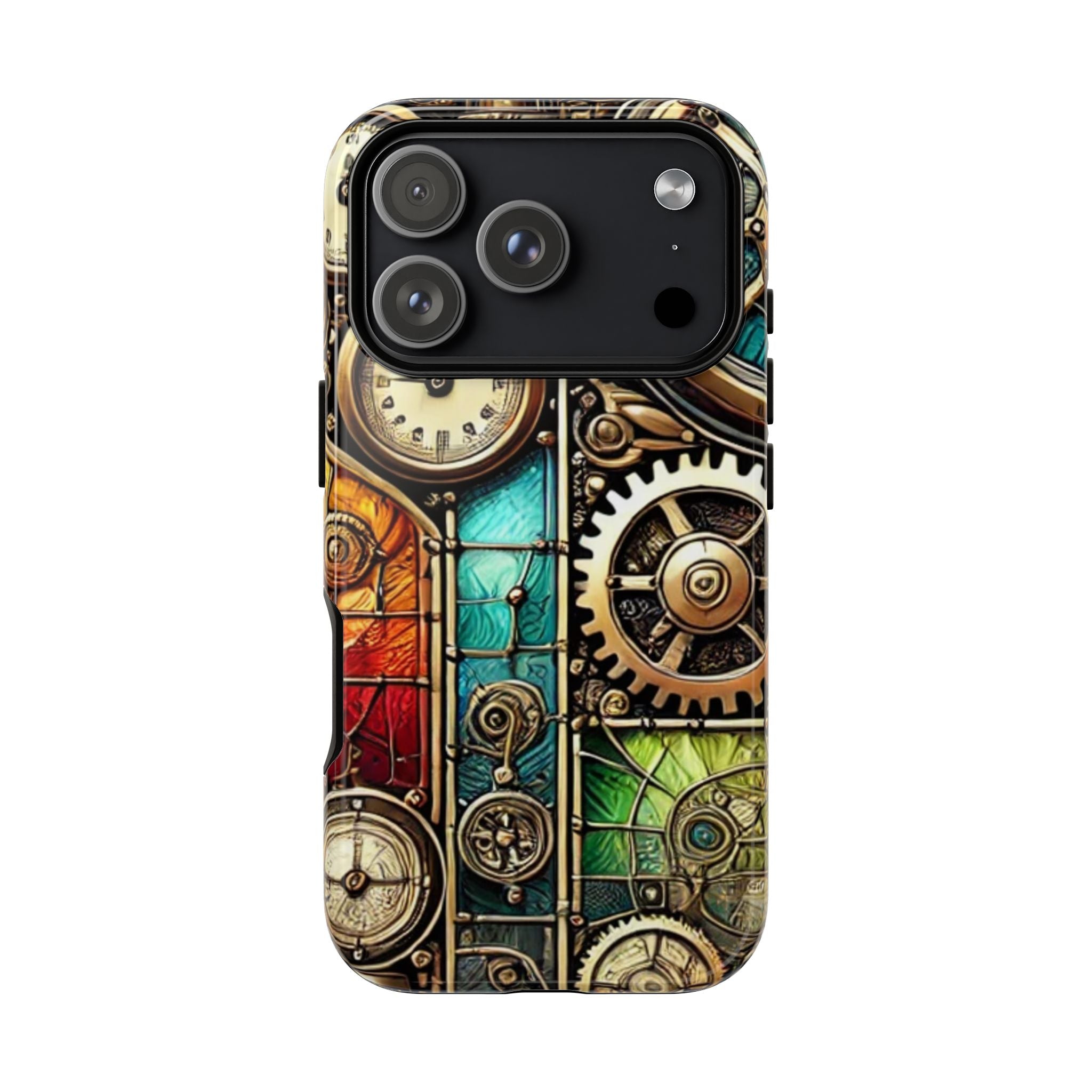 Steampunk Faux Stained Glass iPhone Case – 3D Full-Wrap Protective Cover with TPU Liner